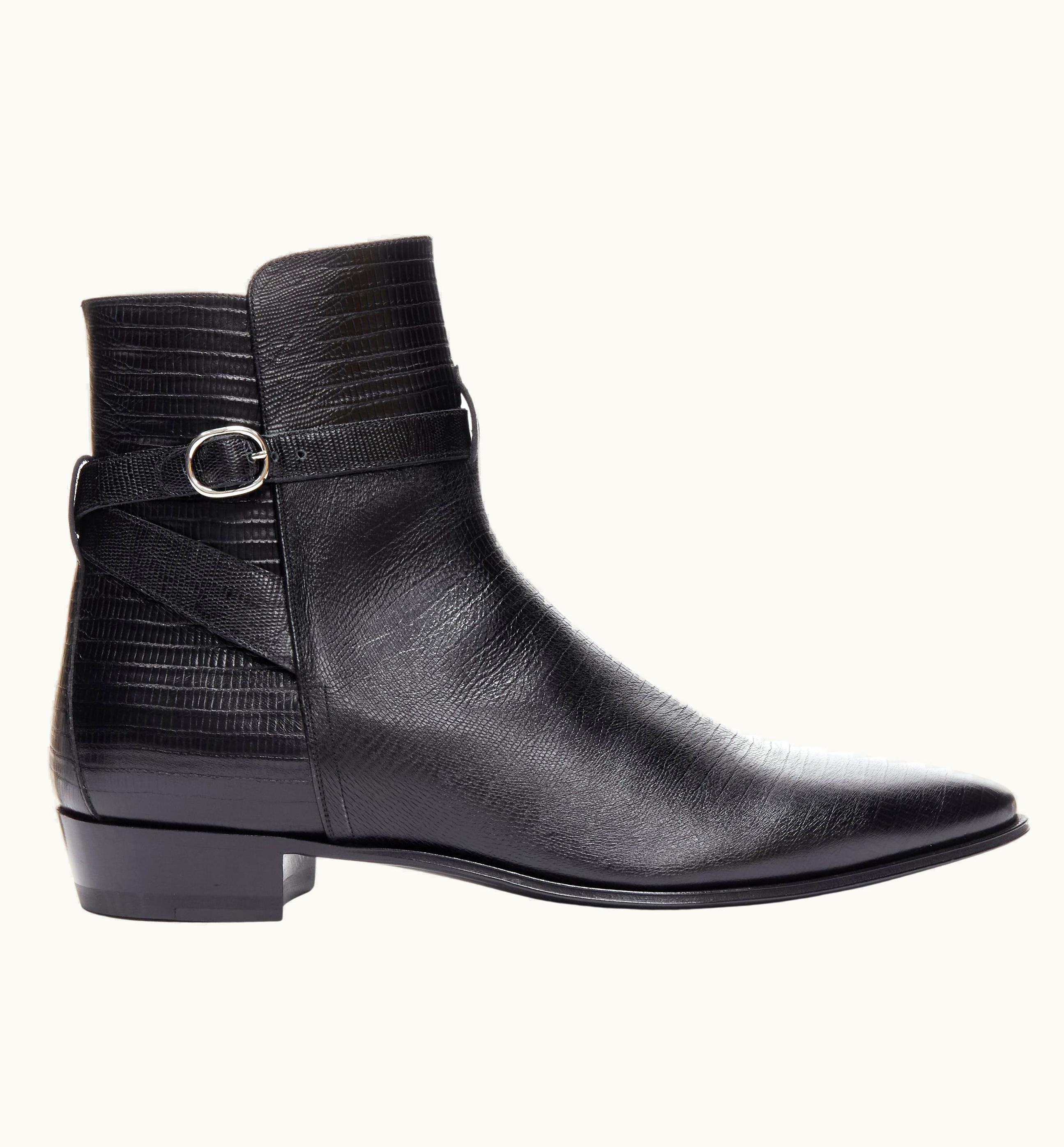 Celine Hedi Slimane Jacno Black Tejus Stamped Leather Ankle Strap Boot