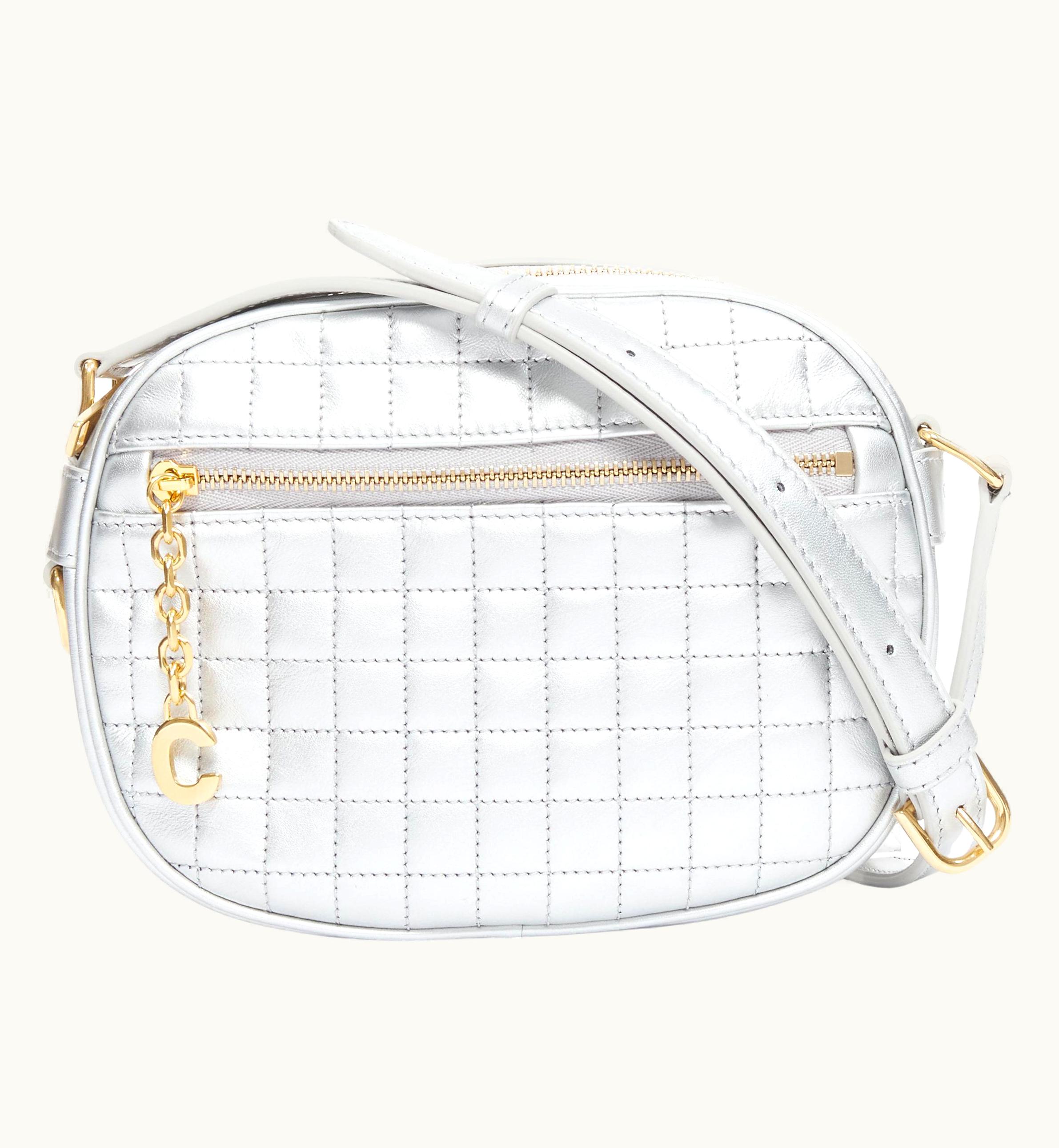 Celine Hedi Slimane 2019 C Charm Silver Quilted Small Crossbody Camera Bag