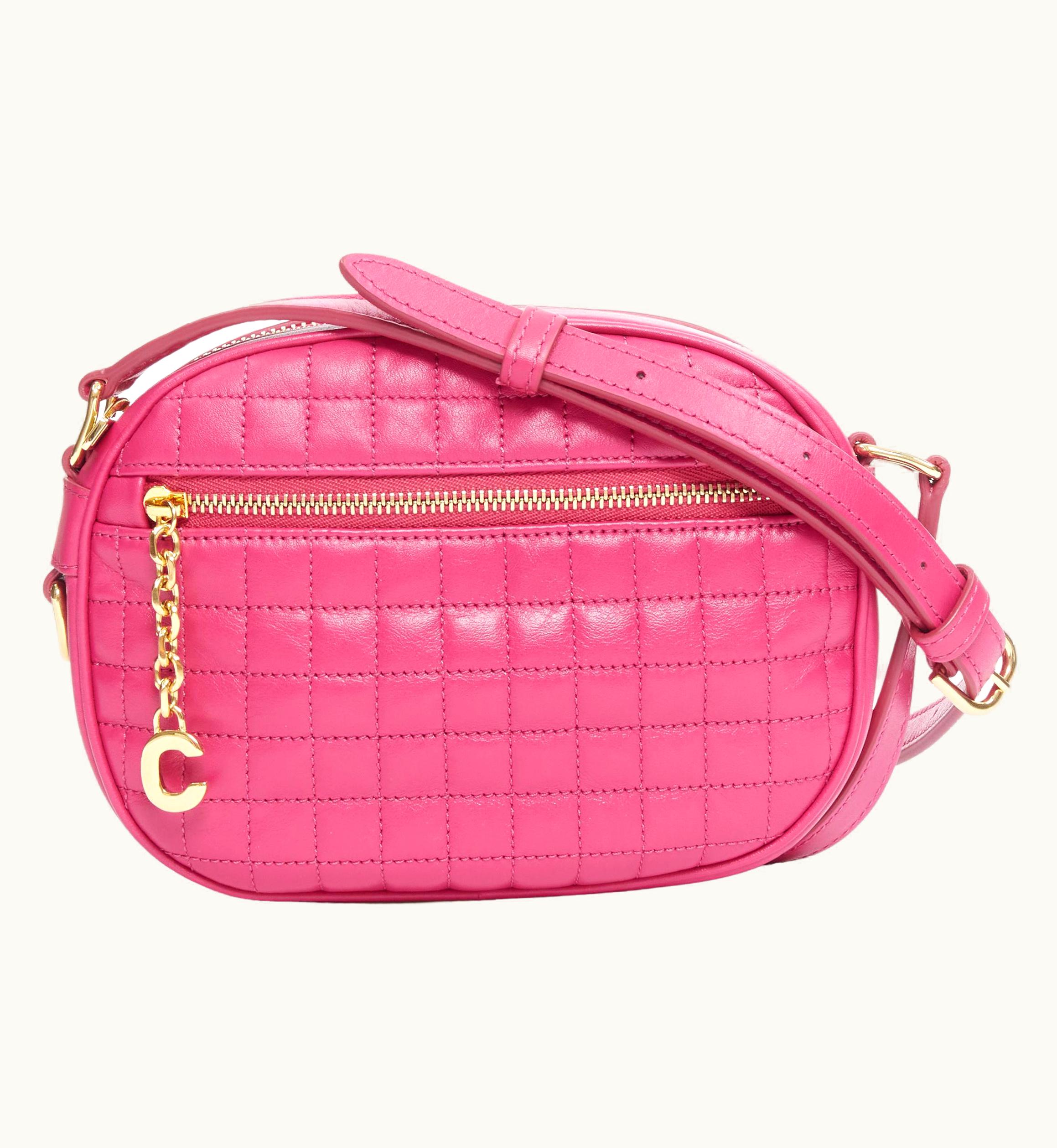 Celine Hedi Slimane 2019 C Charm Pink Check Quilted Crossbody Camera Bag