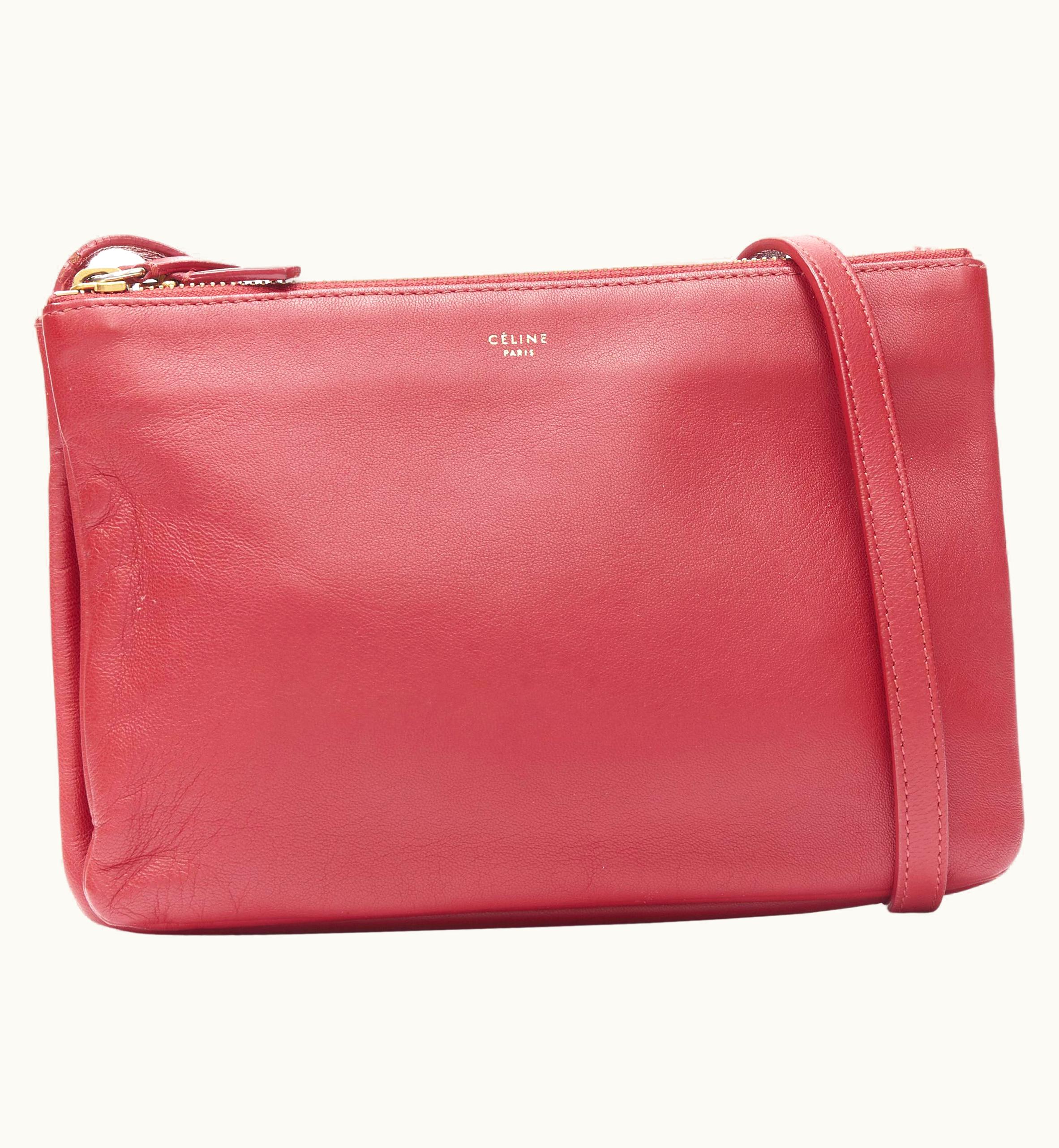 Celine Old Celine Phoebe Philo Trio Red Gold Zip Triple Snap Pouch Crossbody Bag