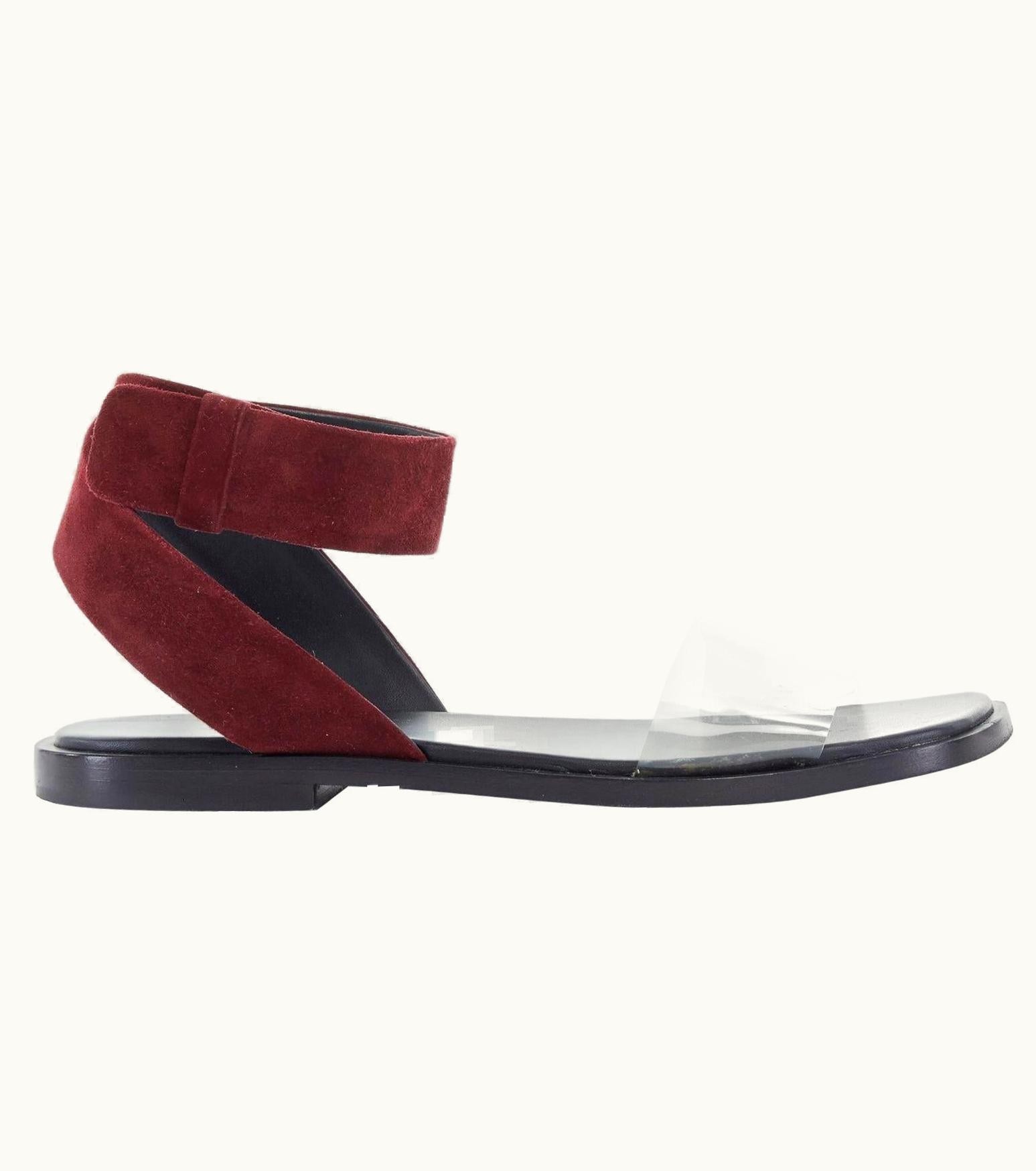 Celine Phoebe Philo Burgundy Suede Leather Clear Pvc Flat Sandals