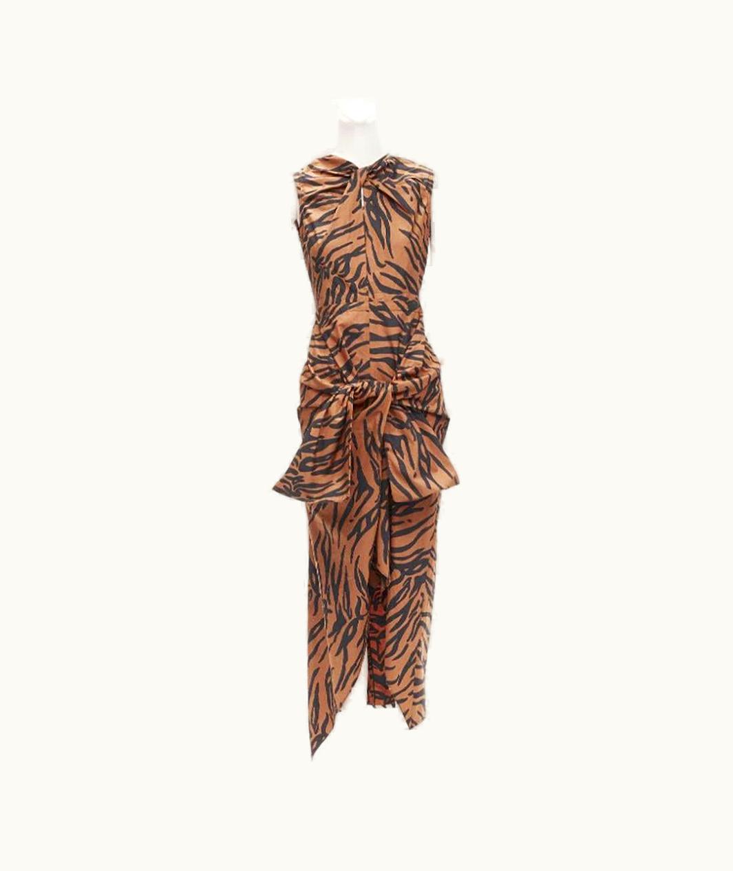 Celine By Phoebe Philo Tiger Print Drapped Dress With Open Back