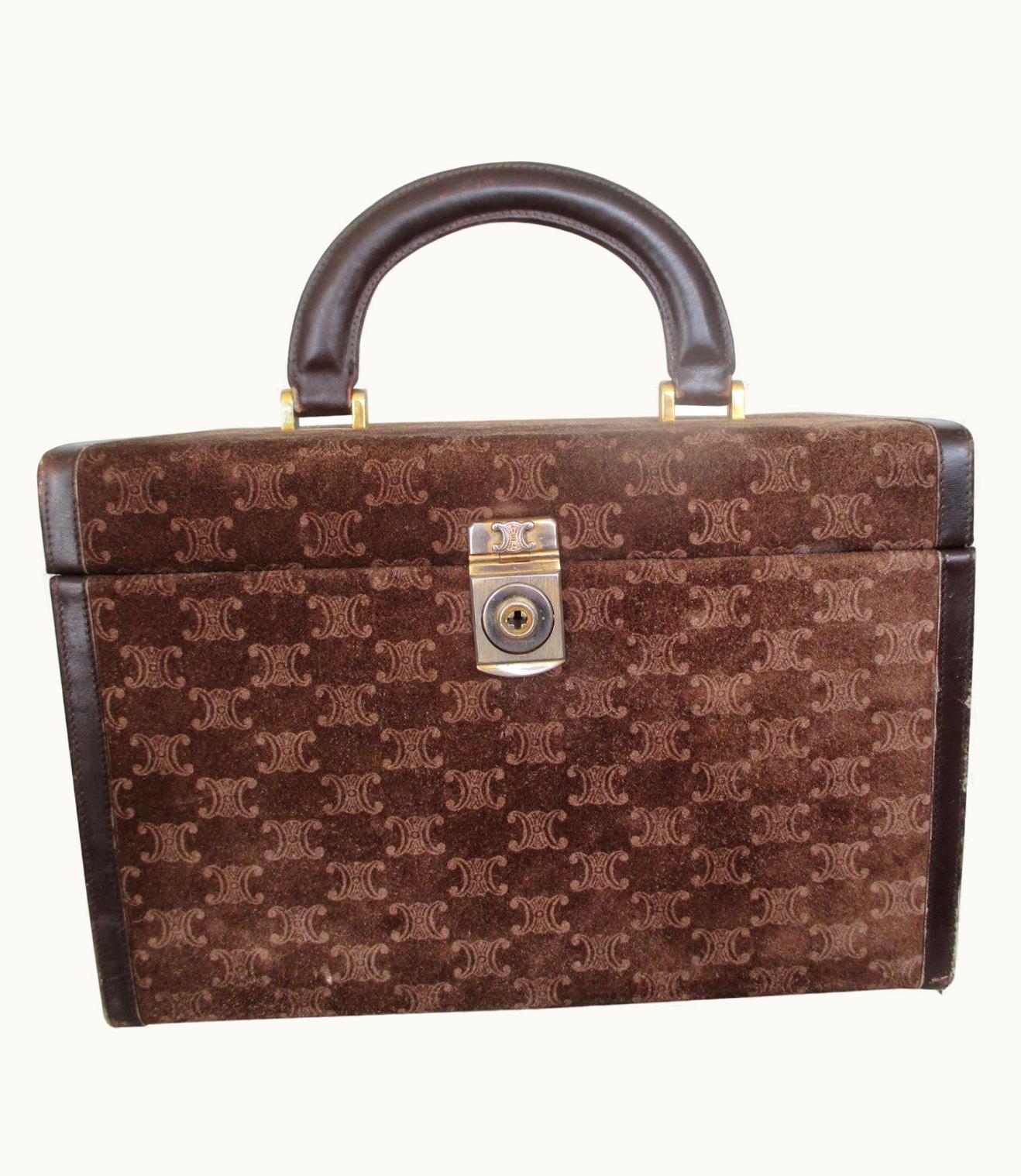 Celine Vintage Macadam Suede Leather Vanity Case, 1970s