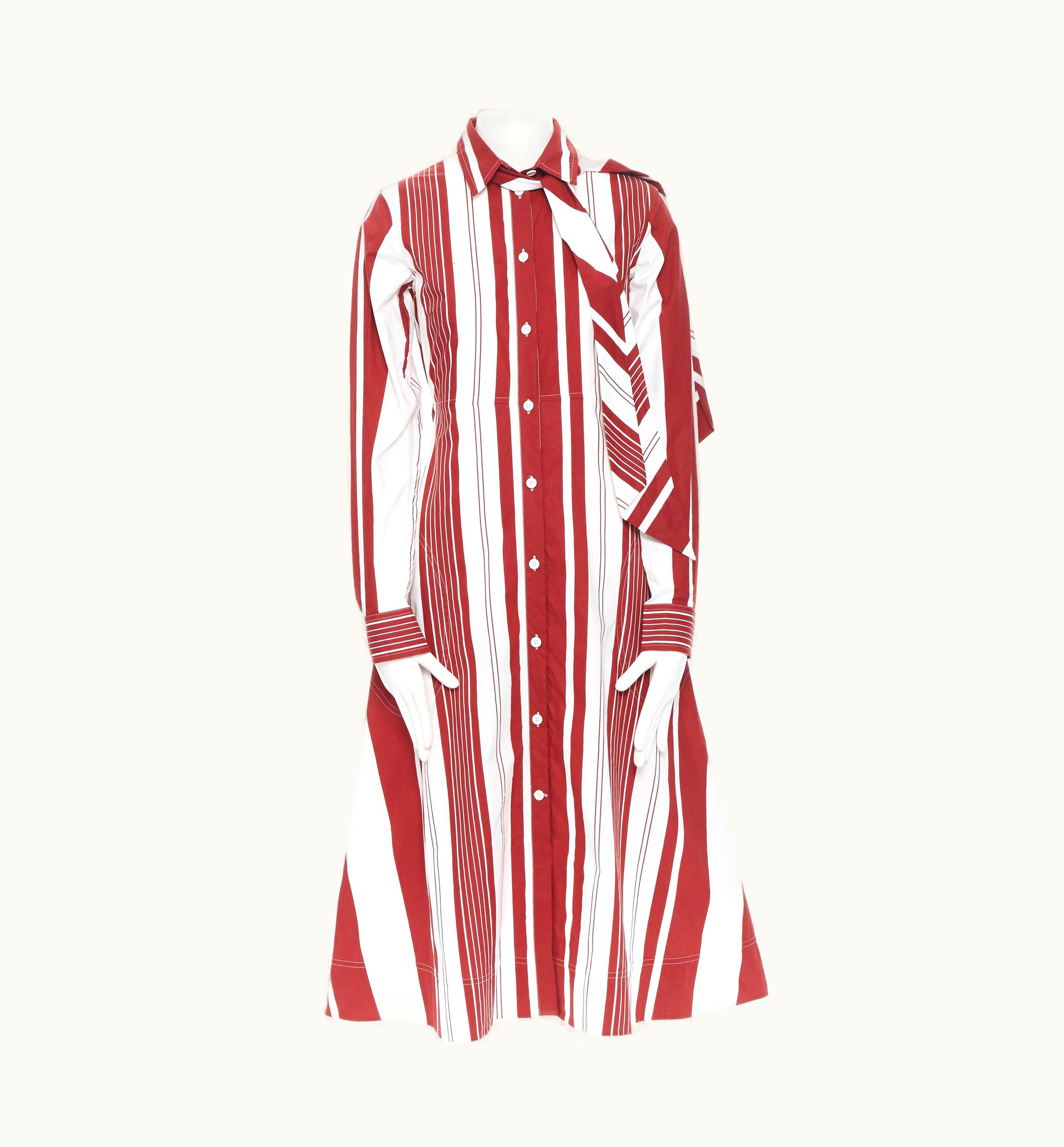 Celine Philo Red White Cotton Stripe Tie Casual Dress Melania Trump