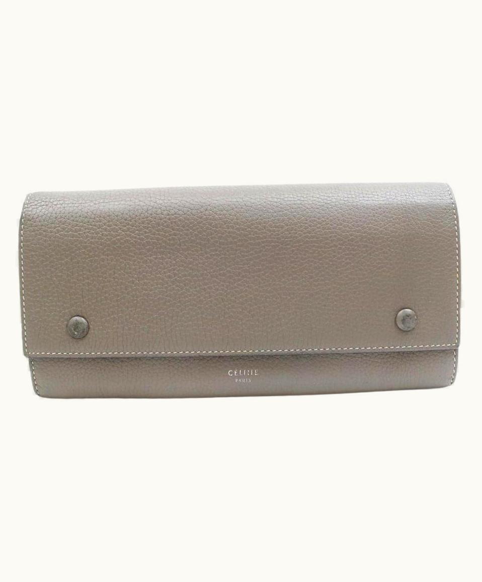 Celine Céline Taupe Bicolor Grey-taupe Yellow Bifold Snap Large Long Flap 870980 Wallet