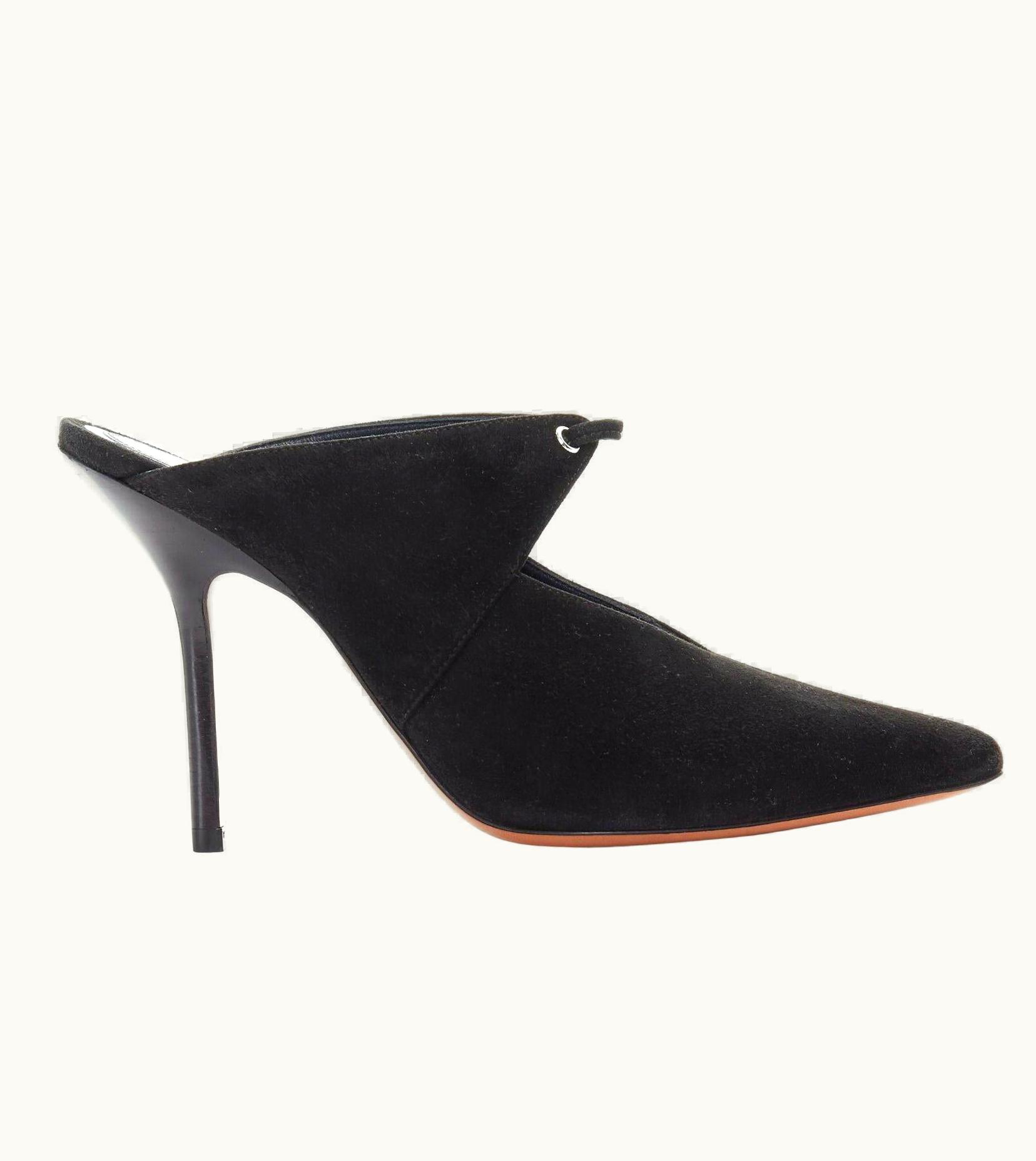 Celine Philo Babouche On Heel 105 Black Suede Point Toe Cut Out Mule