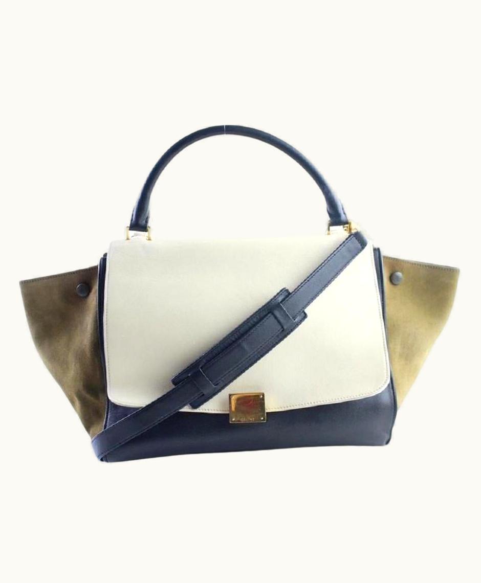 Celine Céline Trapeze Tricolor 2way 9cer0530 Ivory Olive Black Leather Cross Body B
