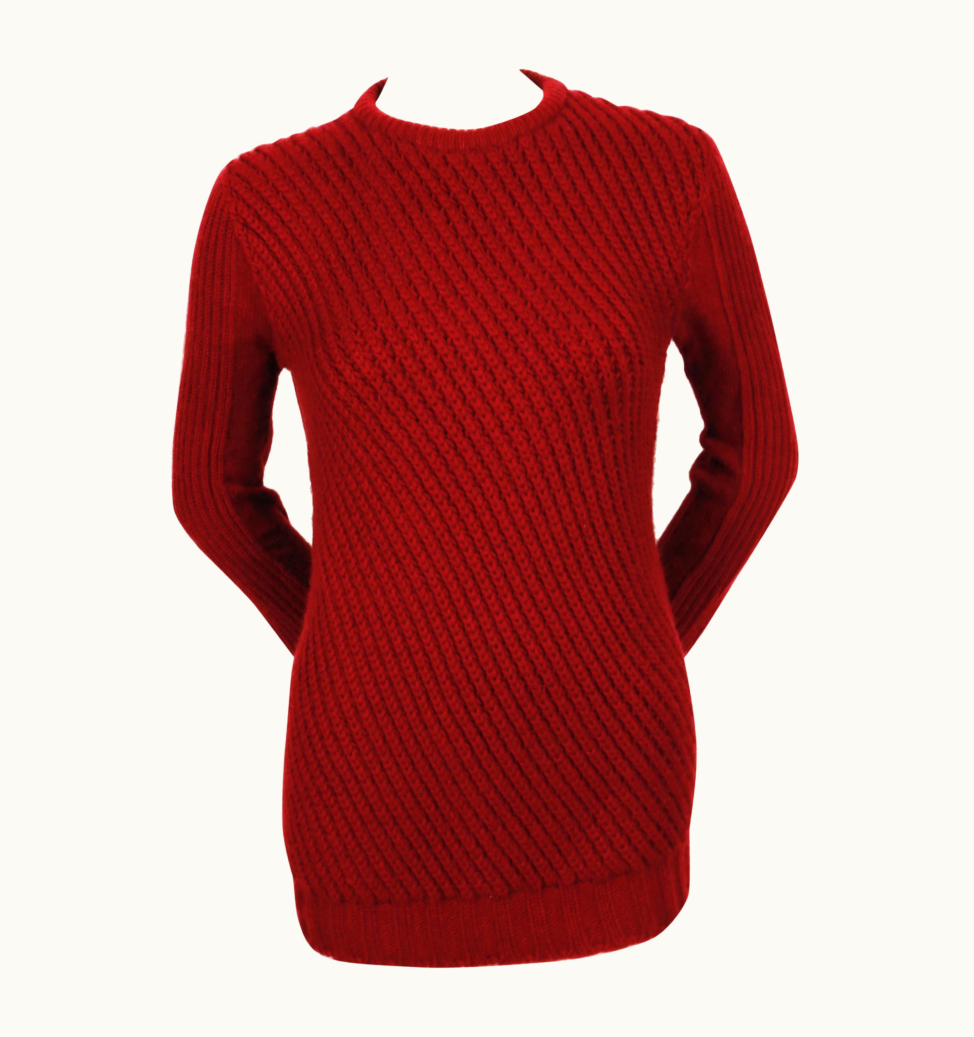 Celine By Phoebe Philo Diagonally Ribbed Burgundy Cashmere Sweater