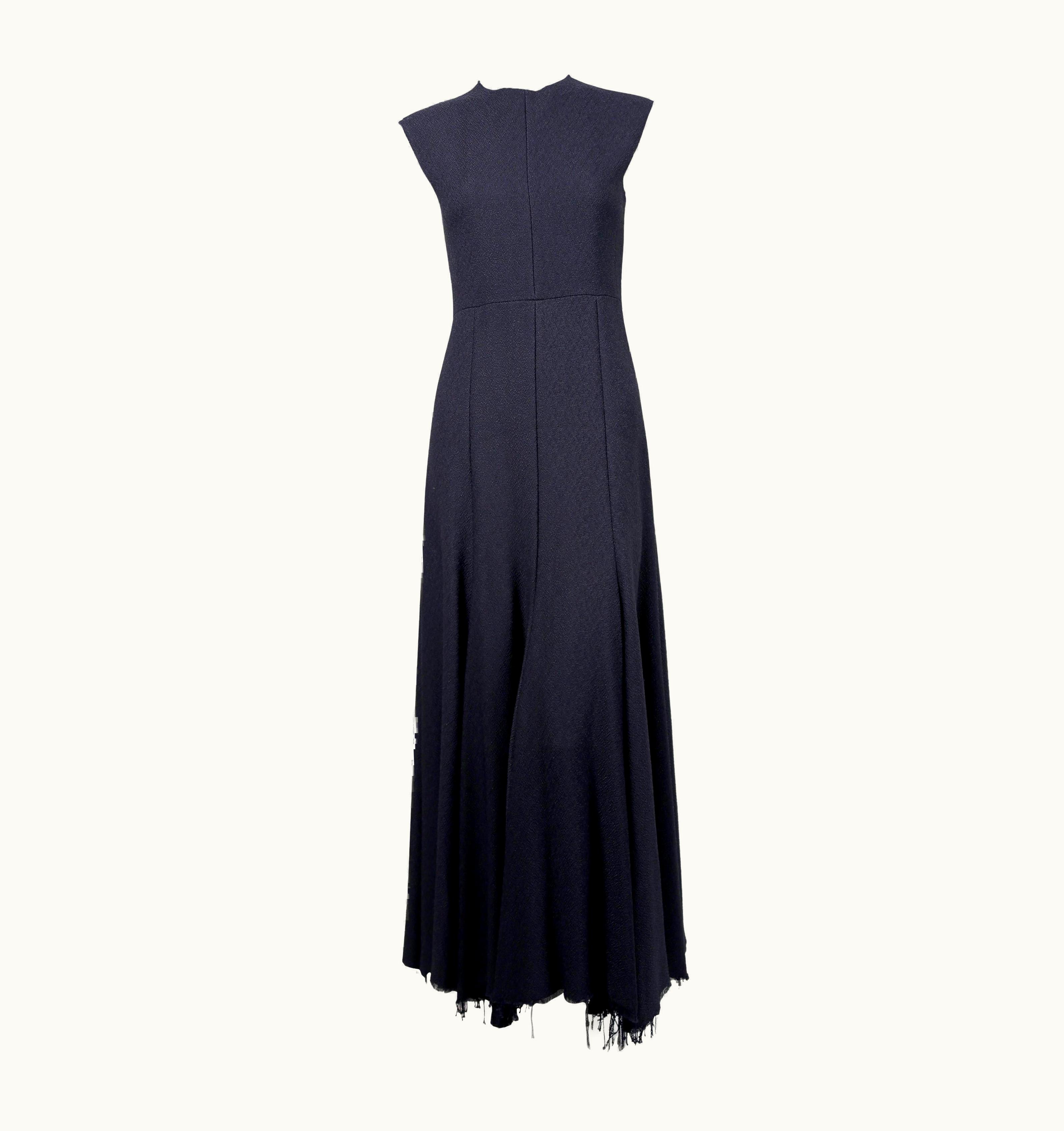 Celine By Phoebe Philo Navy Runway Dress With Fringed Hemline