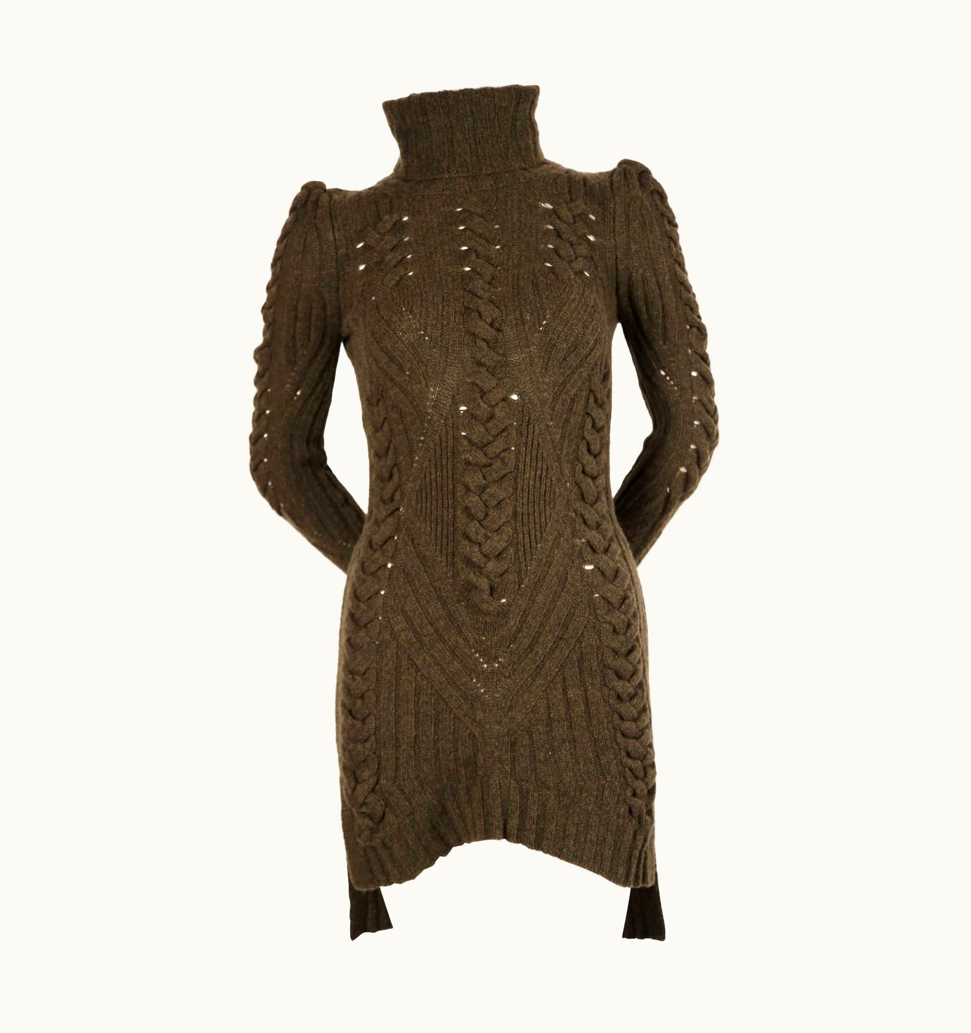 Celine By Phoebe Philo Moss Green Cable Knit Sweater Dress
