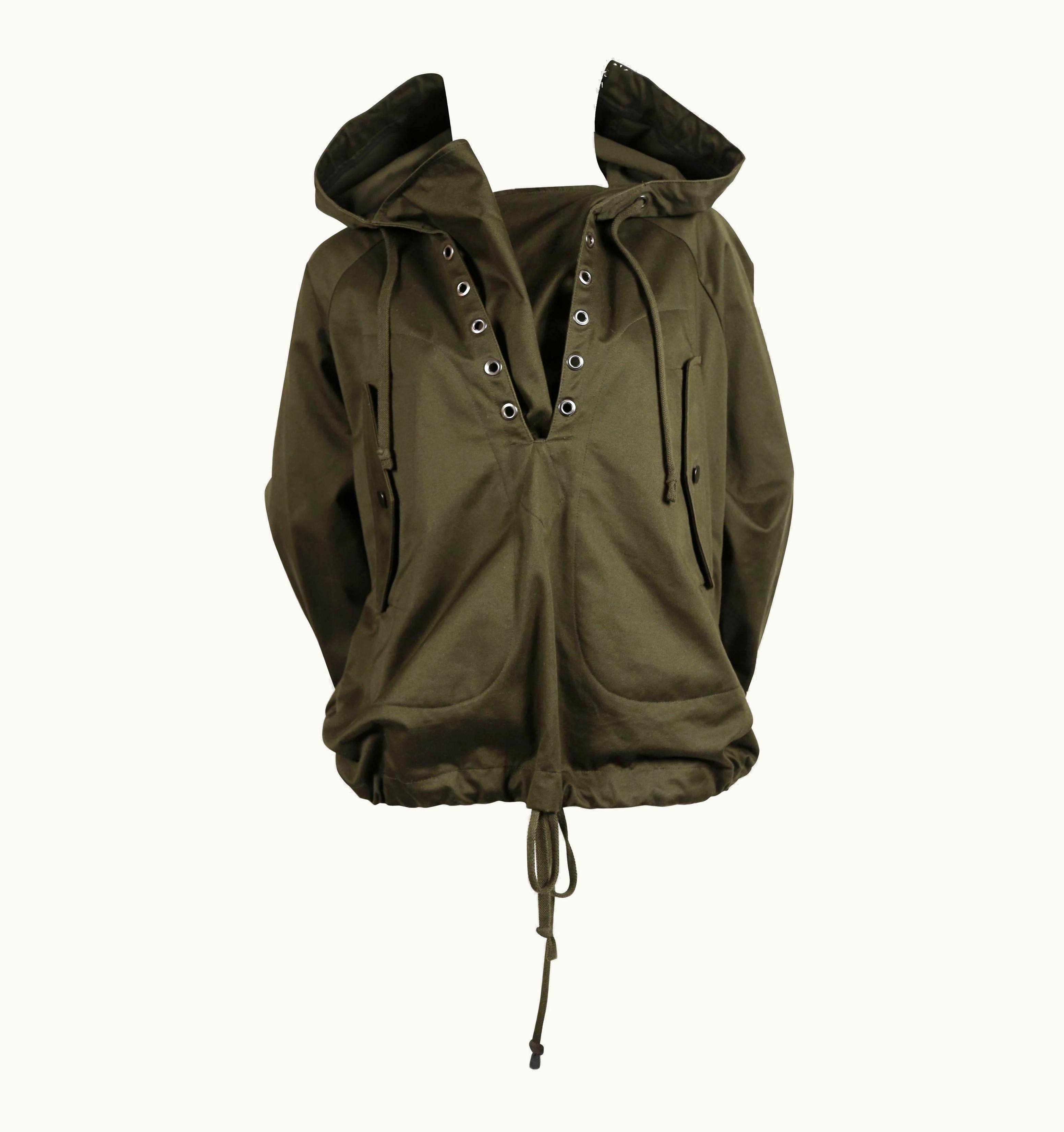 Celine By Phoebe Philo Army Green Anorak Jacket In Polished Cotton