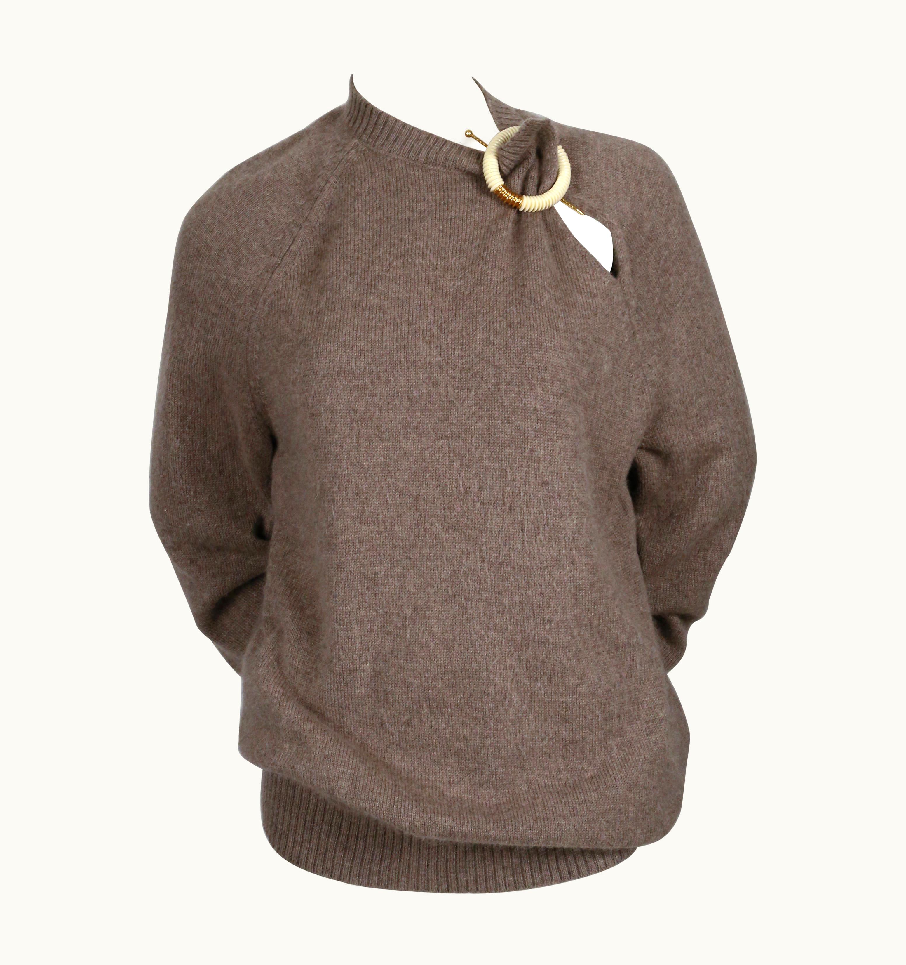 Celine 2018 Celine By Phoebe Philo Taupe Oversized Fuzzy Sweater With Brooch