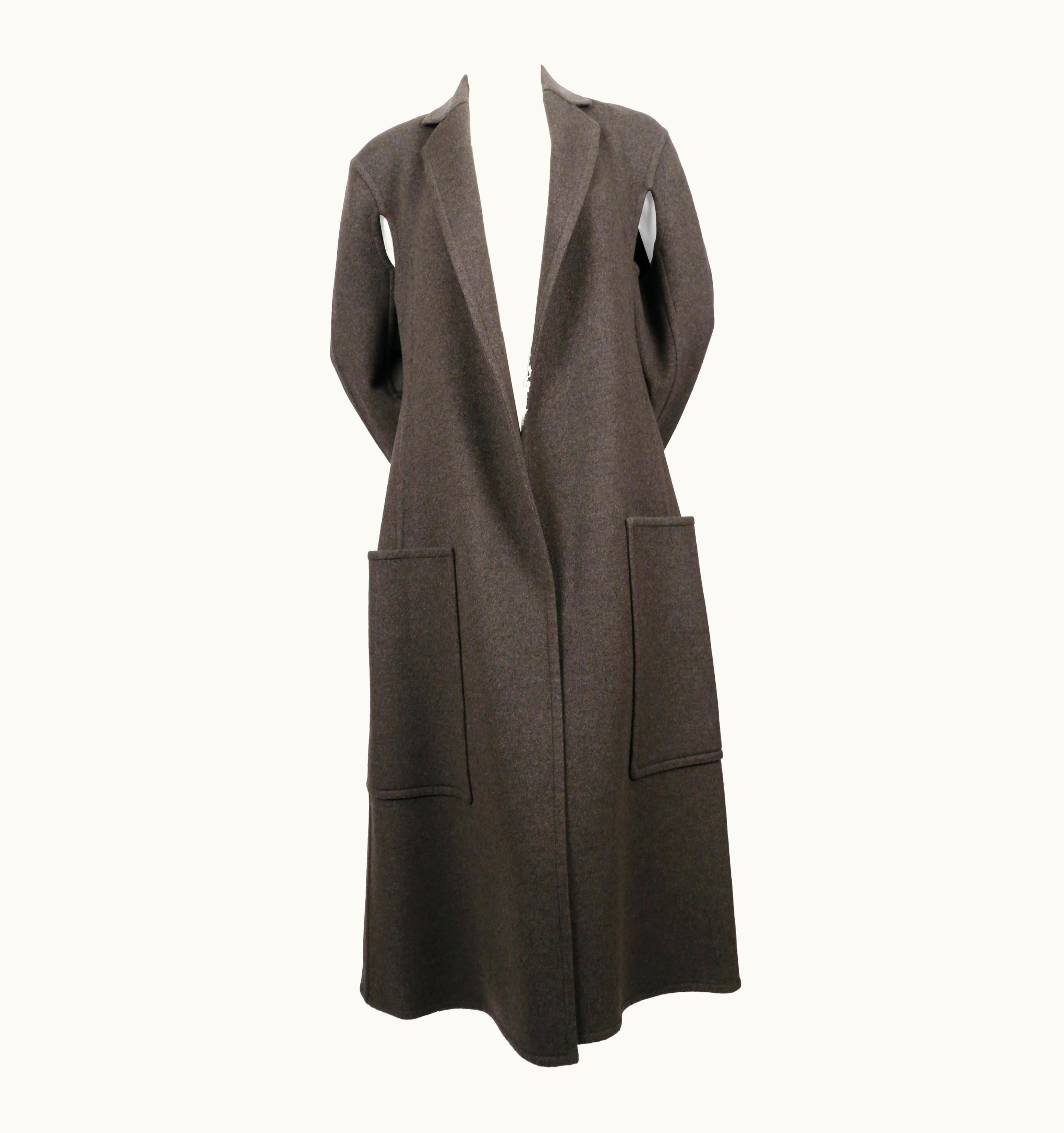 Celine By Phoebe Philo Heathered Grey Cashmere Coat With Cutouts & Wrap Pockets