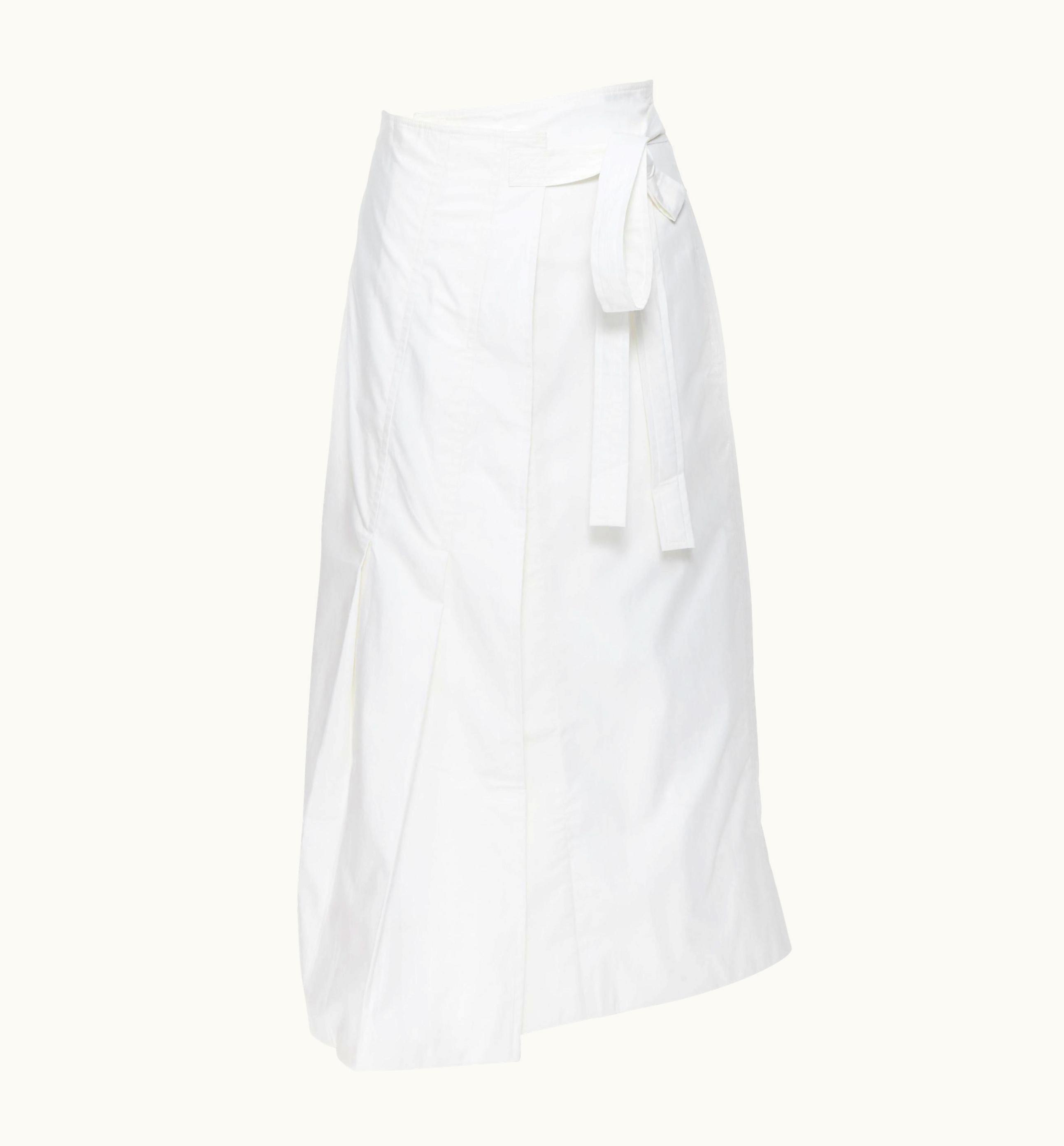 Celine Old Celine Phoebe Philo White Cotton Wrap Self Tie Darted Midi Skirt