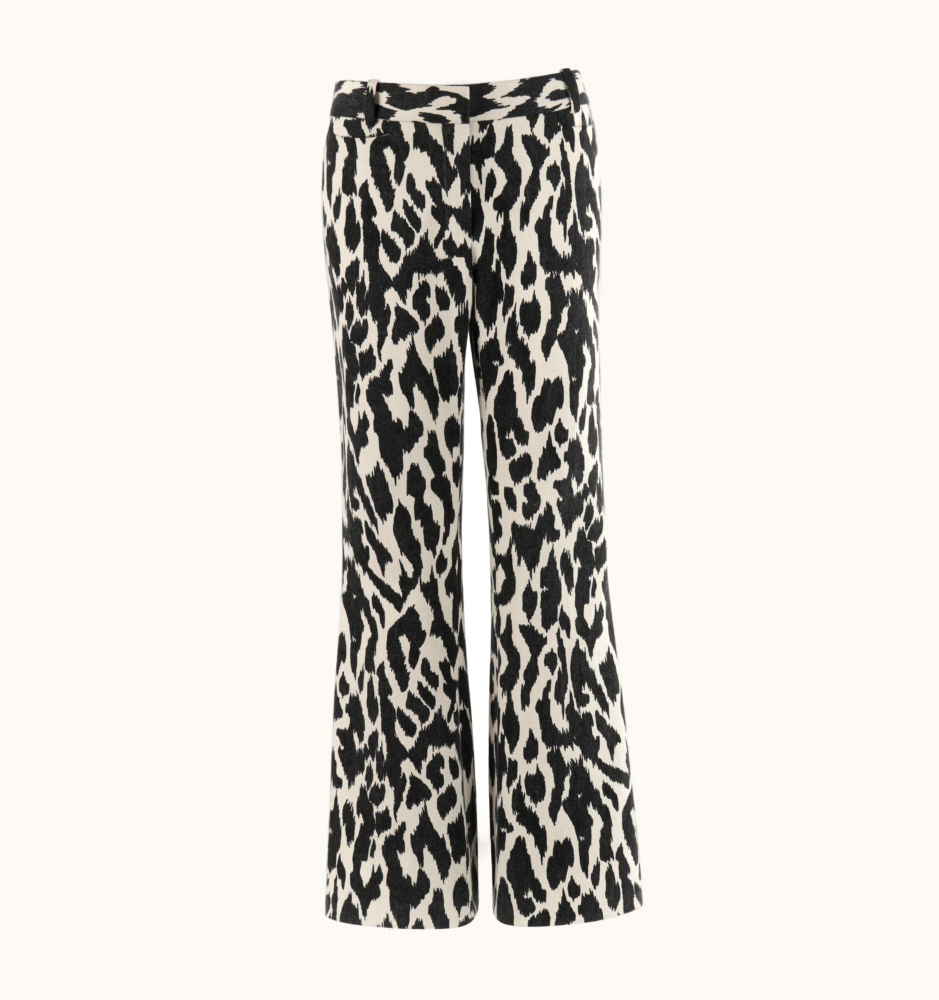 Celine C.2010' Black Cream Denim Abstract Animal Print Flare Jeans Pants