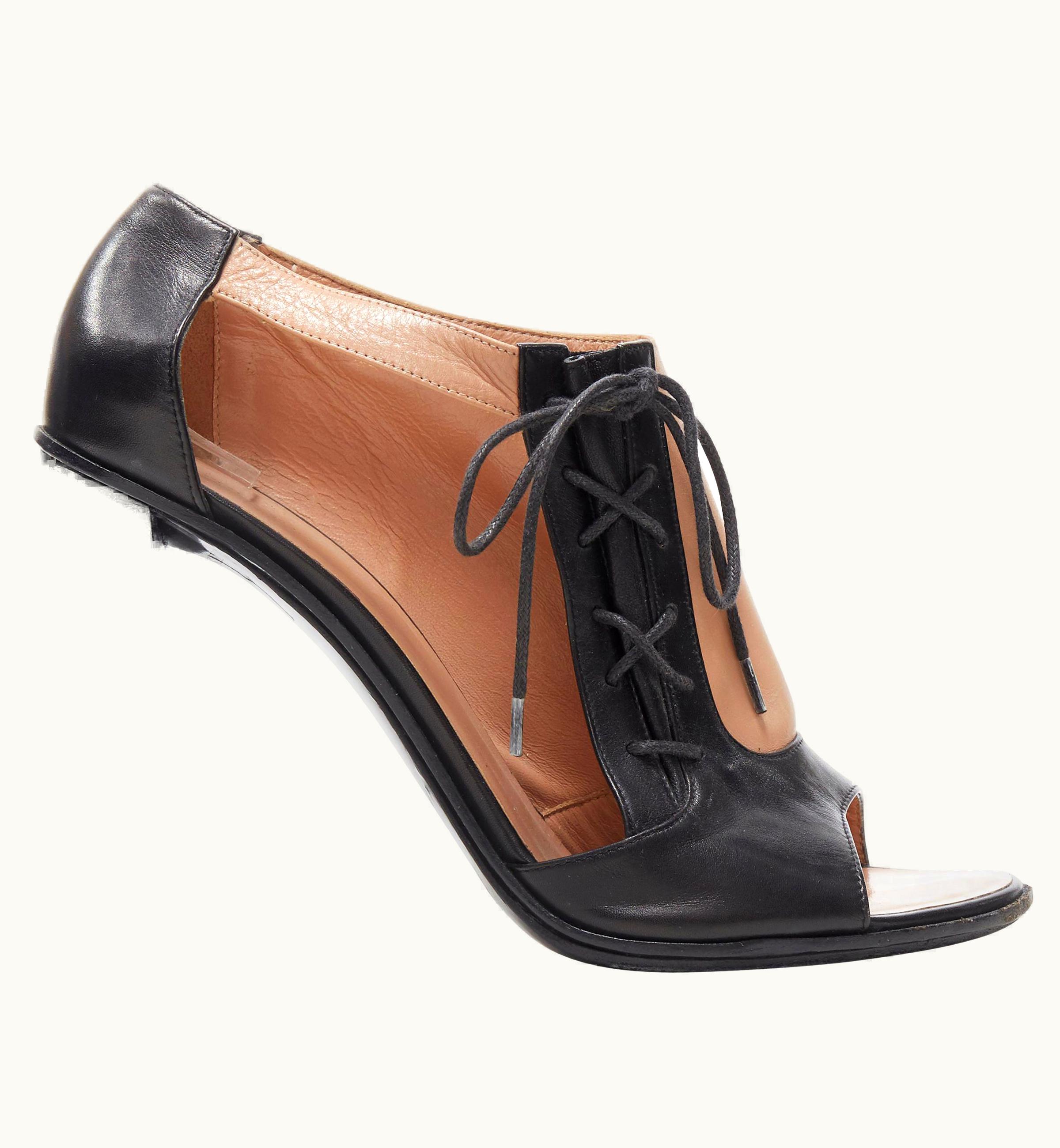 Celine Old Celine Phoebe Philo Black Nude Leather Lace Open Side Peep Toe Bootie