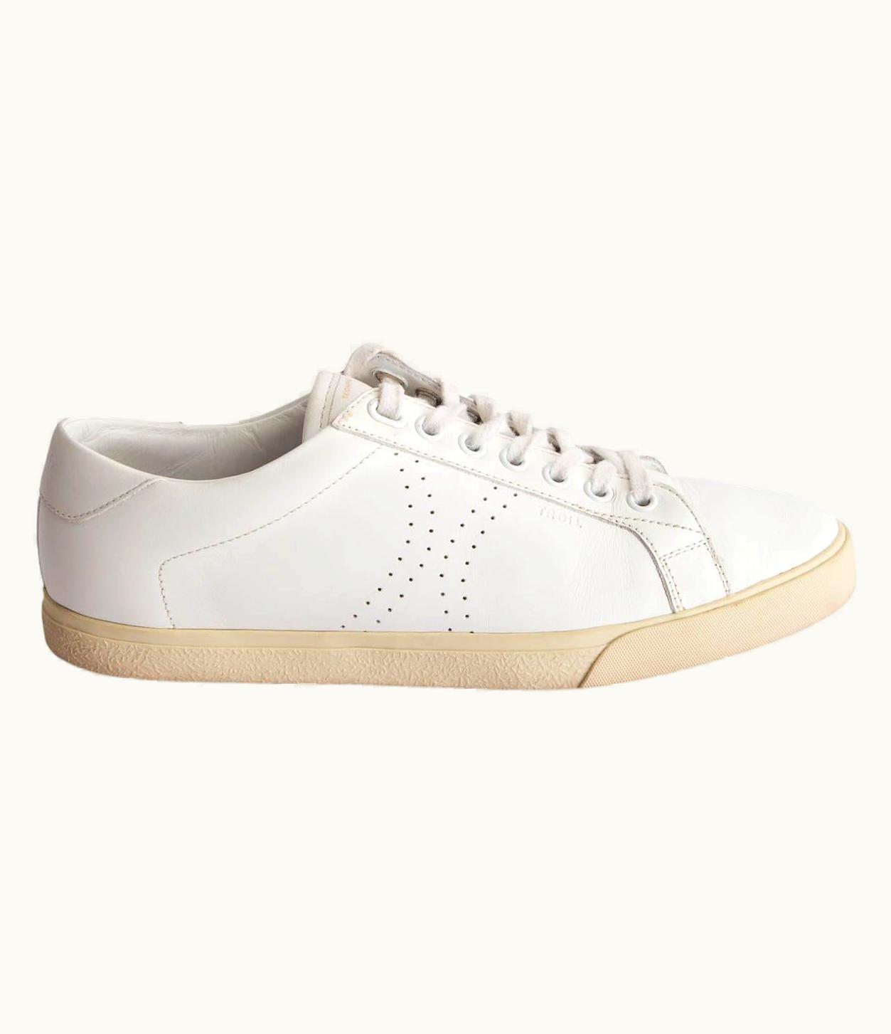 Celine White Leather Triomphe Lace Up Low Top Sneakers Shoes