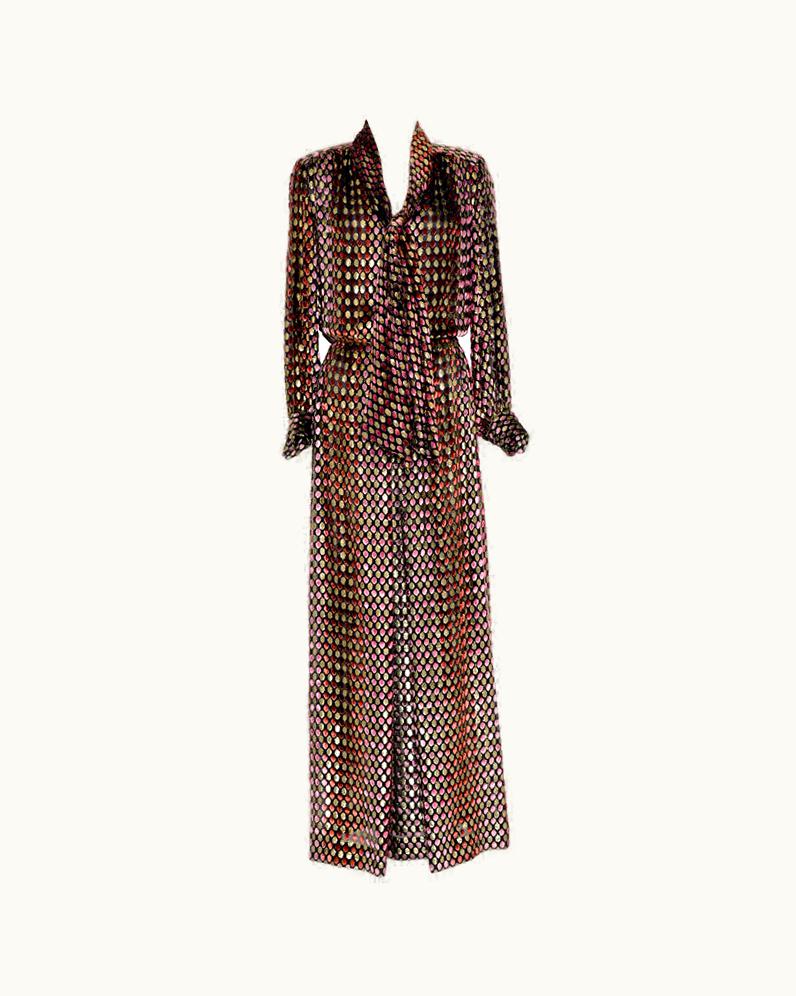 Celine Vintage 1980' Burnout Silk Velvet Dot Dress