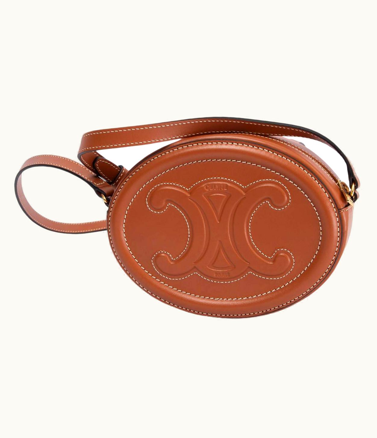 Celine Tan Brown Triomphe Leather Oval Shoulder Bag