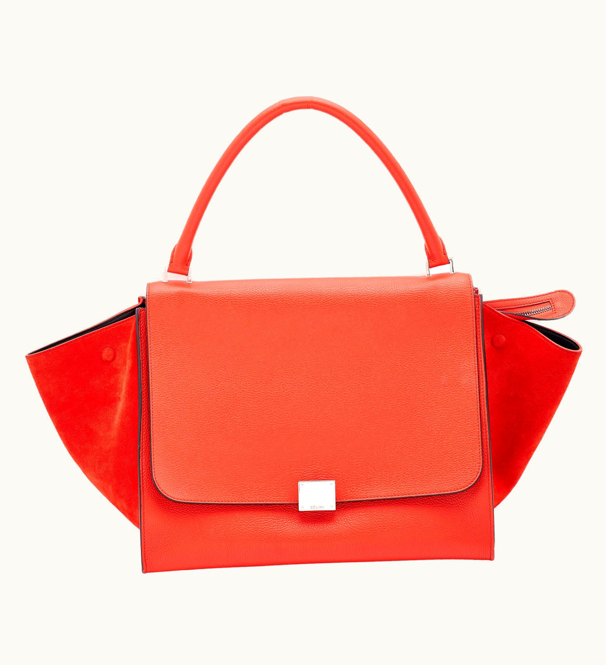 Celine Red Leather And Suede Large Trapeze Tote