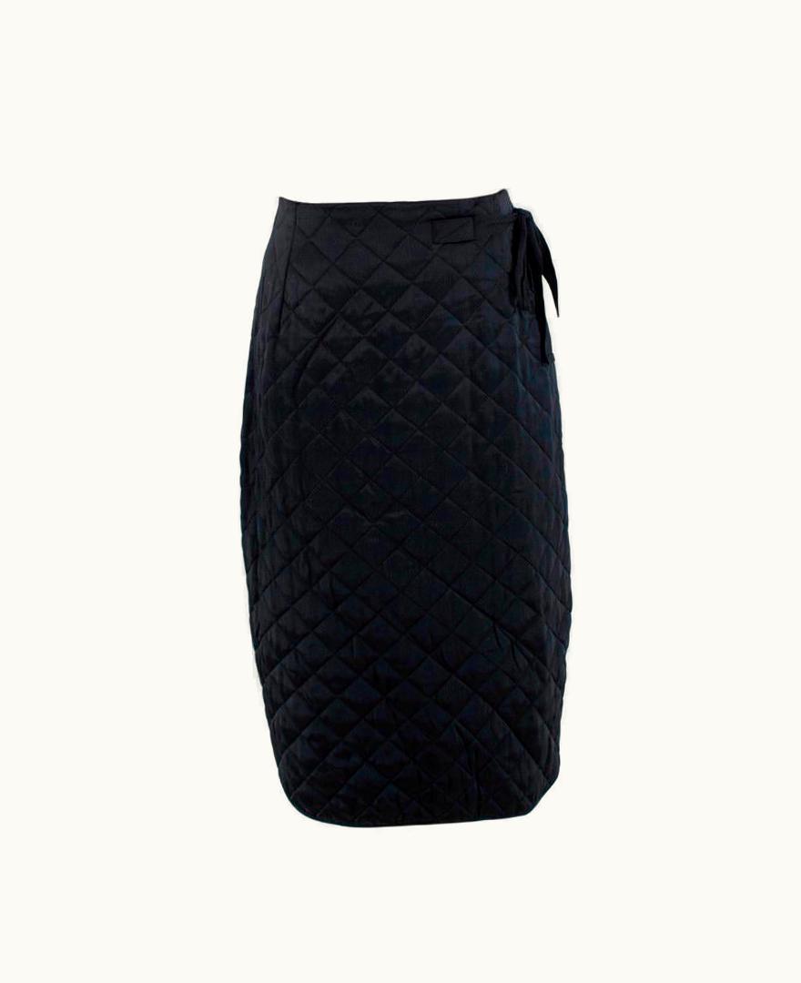 Celine Black Quilted Satin Pencil Skirt - Us