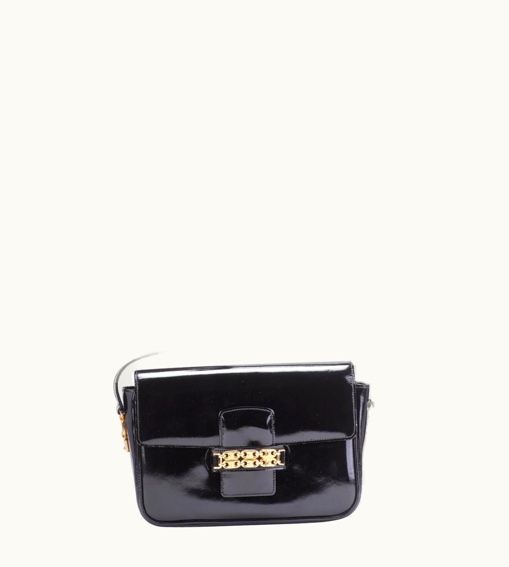 Celine 1990' Celine Black Patent Vintage Shoulder Bag