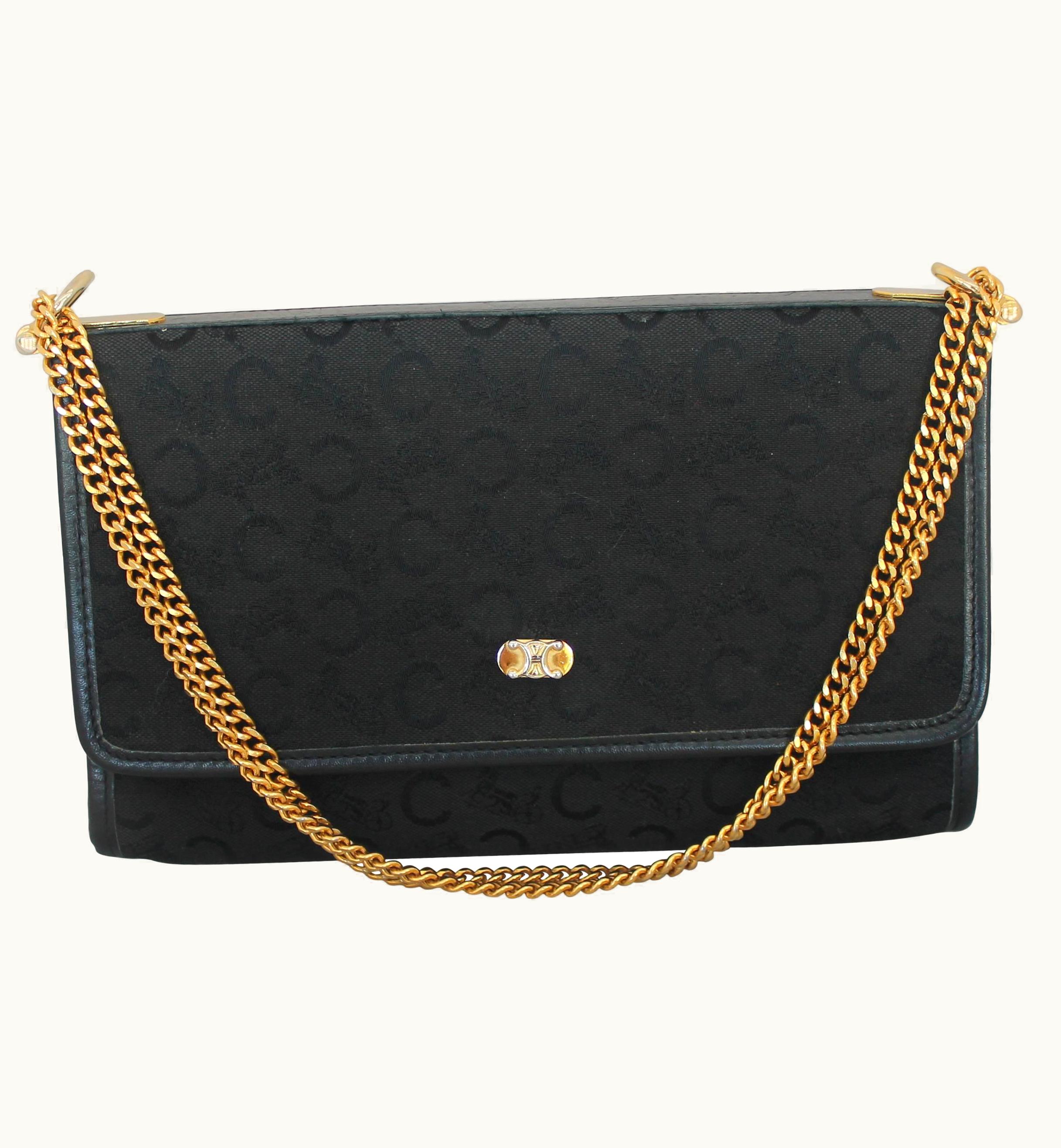 Celine Vintage Black Fabric Monogram Printed Bag WS/S Ghw - Circa 1990'