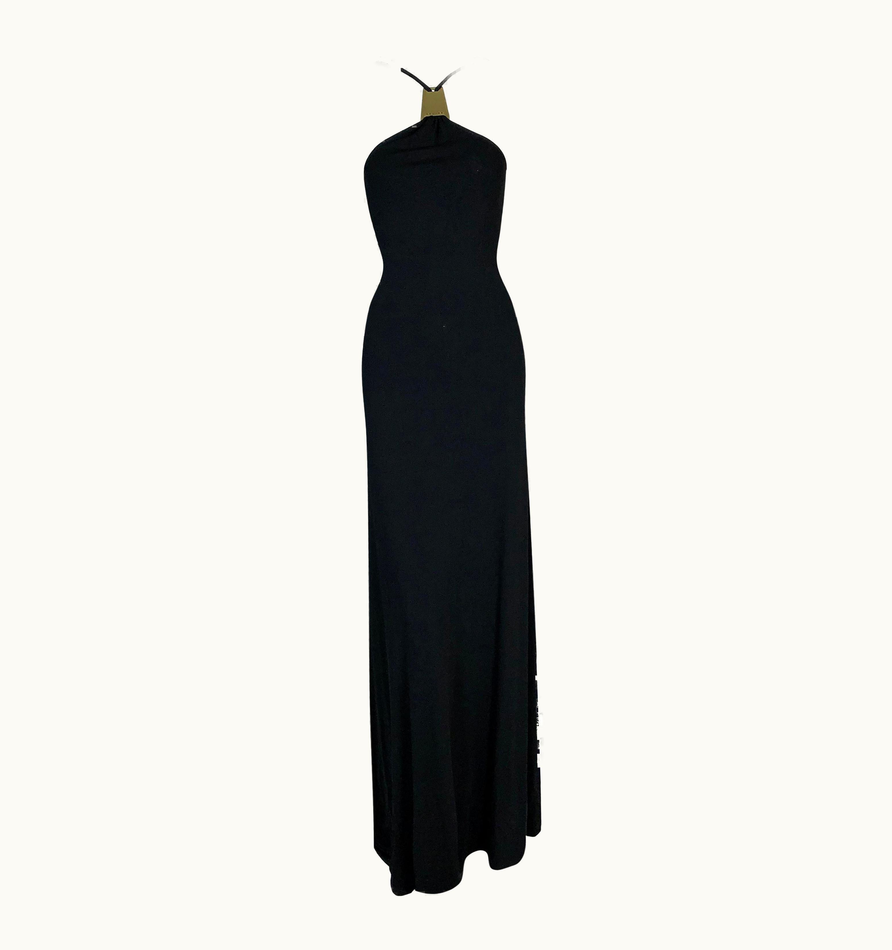 Celine 2000' Celine By Michael Kors Gold Metal Plate Long Halter Black Gown Dress