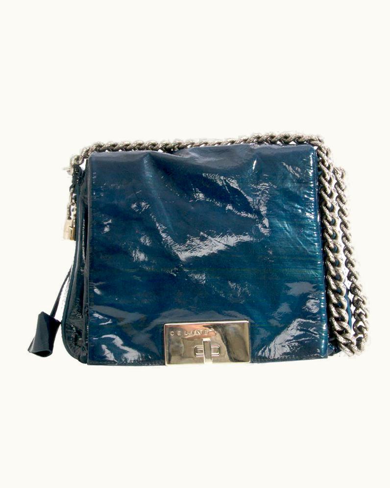 Celine Petroleum Patent Lacquer Messenger Flap Bag And Wallet