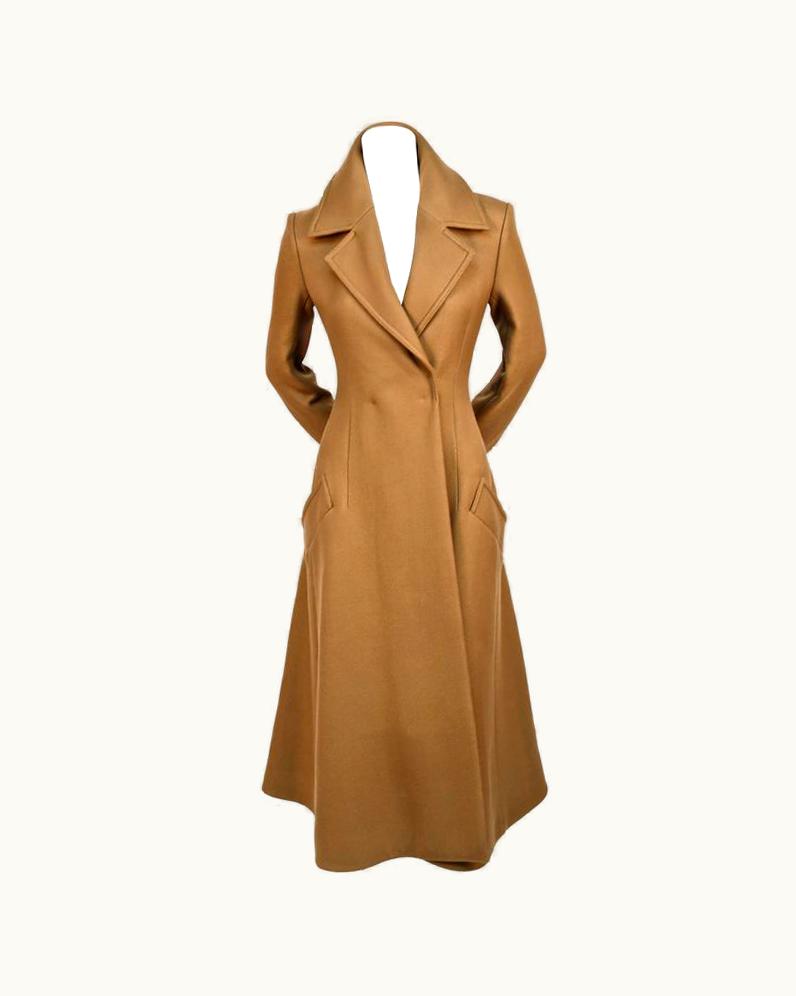 Celine Unworn Celine Fitted Camel Wool Gaberdine Runway Coat - Fall 2014