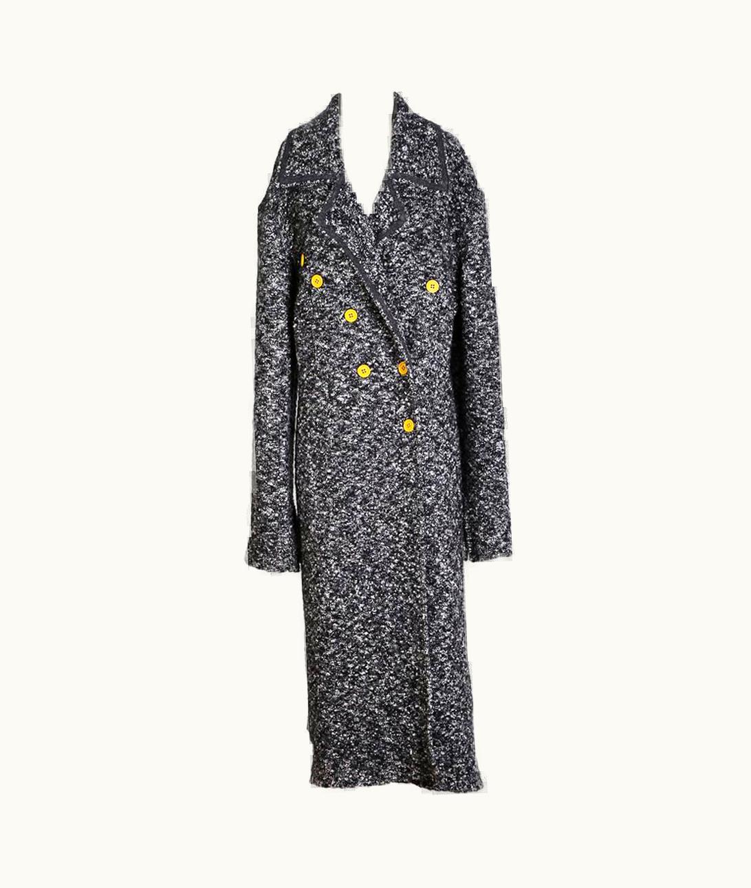Celine Grey Wool Boucle Long Coat With Yellow Buttons, Fall 2014
