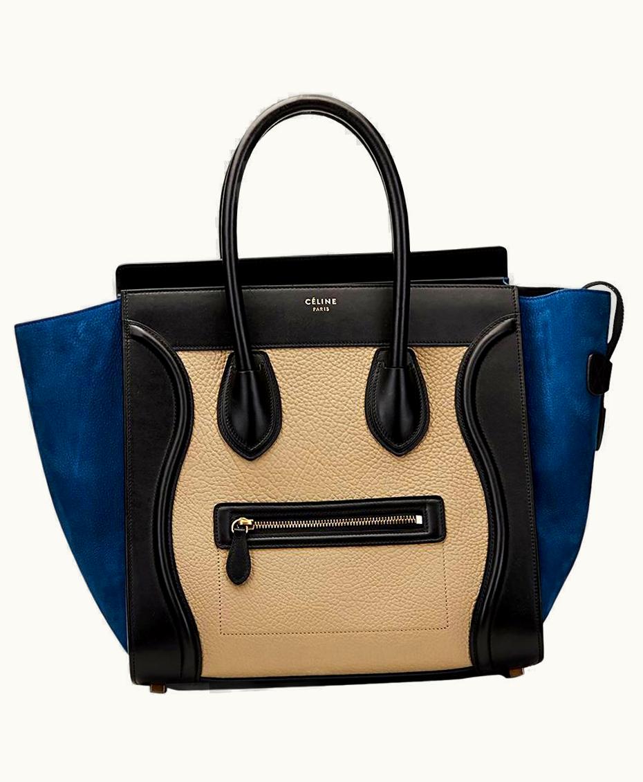 Celine 2015 Céline Blue, Beige, Black Tri-Colour Textured Calfskin & Suede Mini Luggage