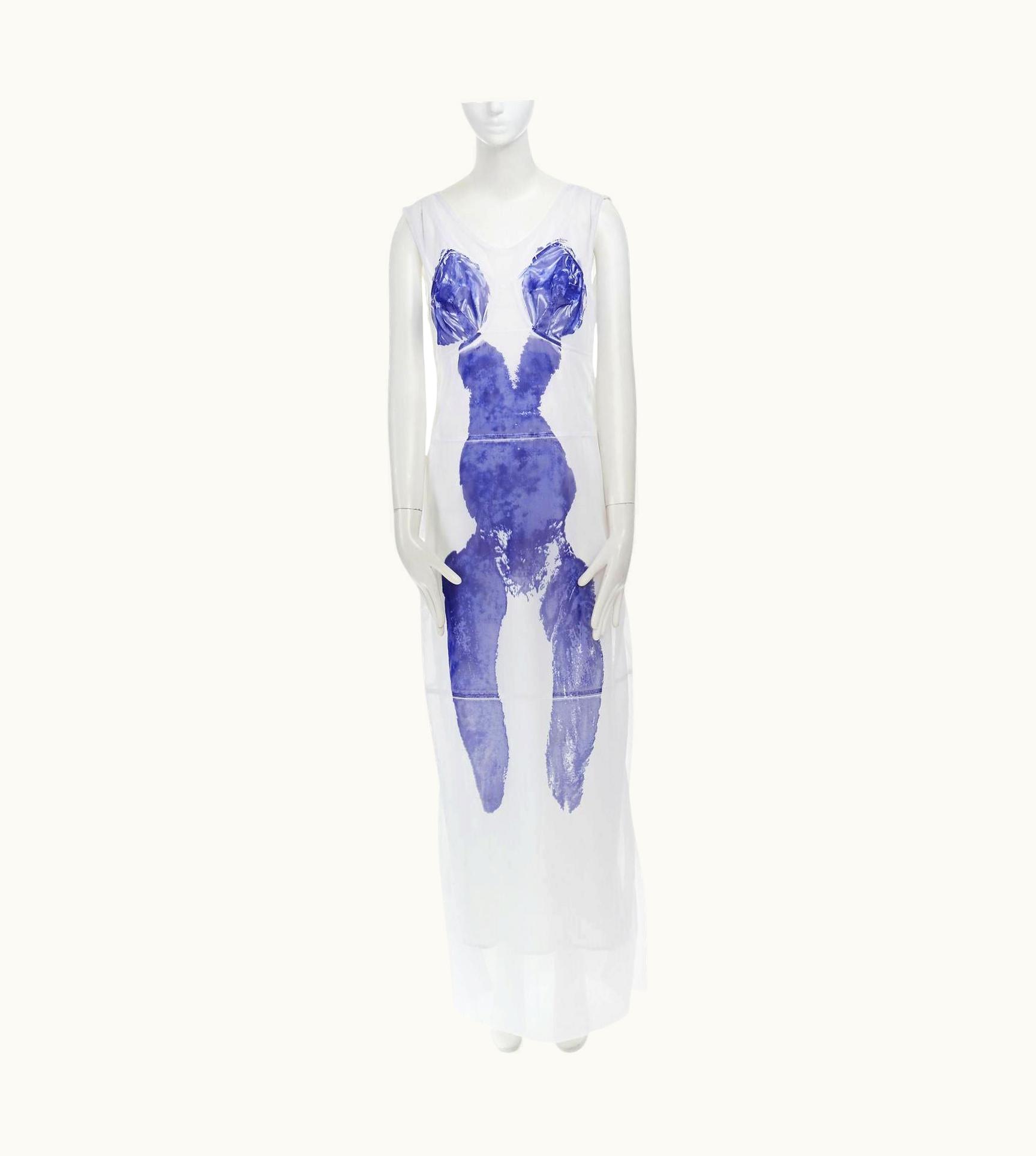 Celine Phoebe Philo 2017 Yves Klein Body Print Semi Sheer Maxi Dress