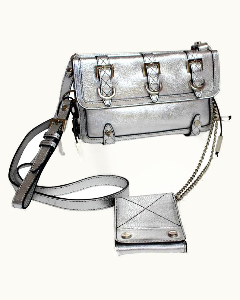 Givenchy Silver Leather Corset Detail Mini Biker Cross Body Chain Bag Purse