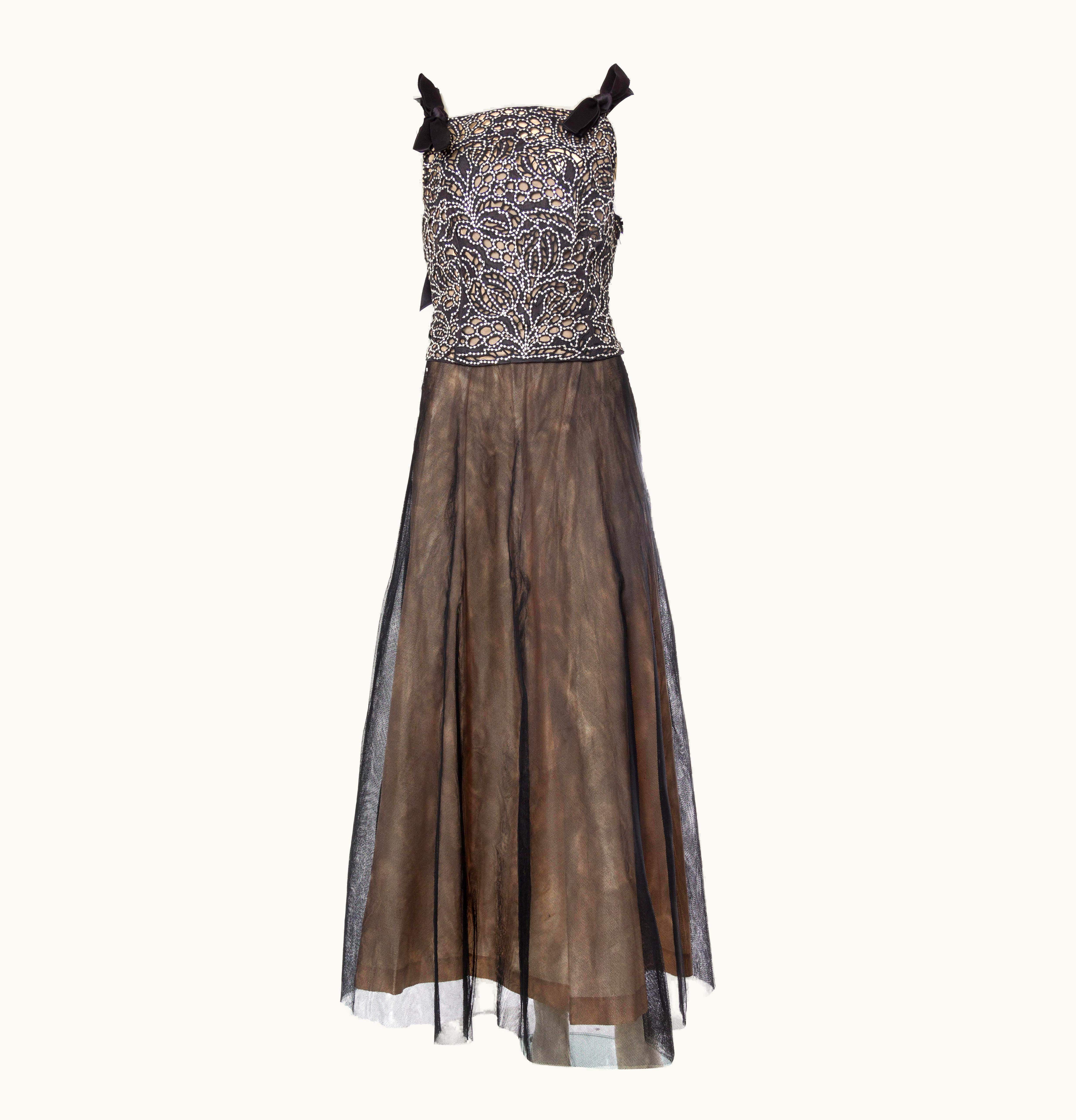 Valentino 1980 Valentino Black Silk Tulle Couture Quality Gown With Lace And Crystal Bodi