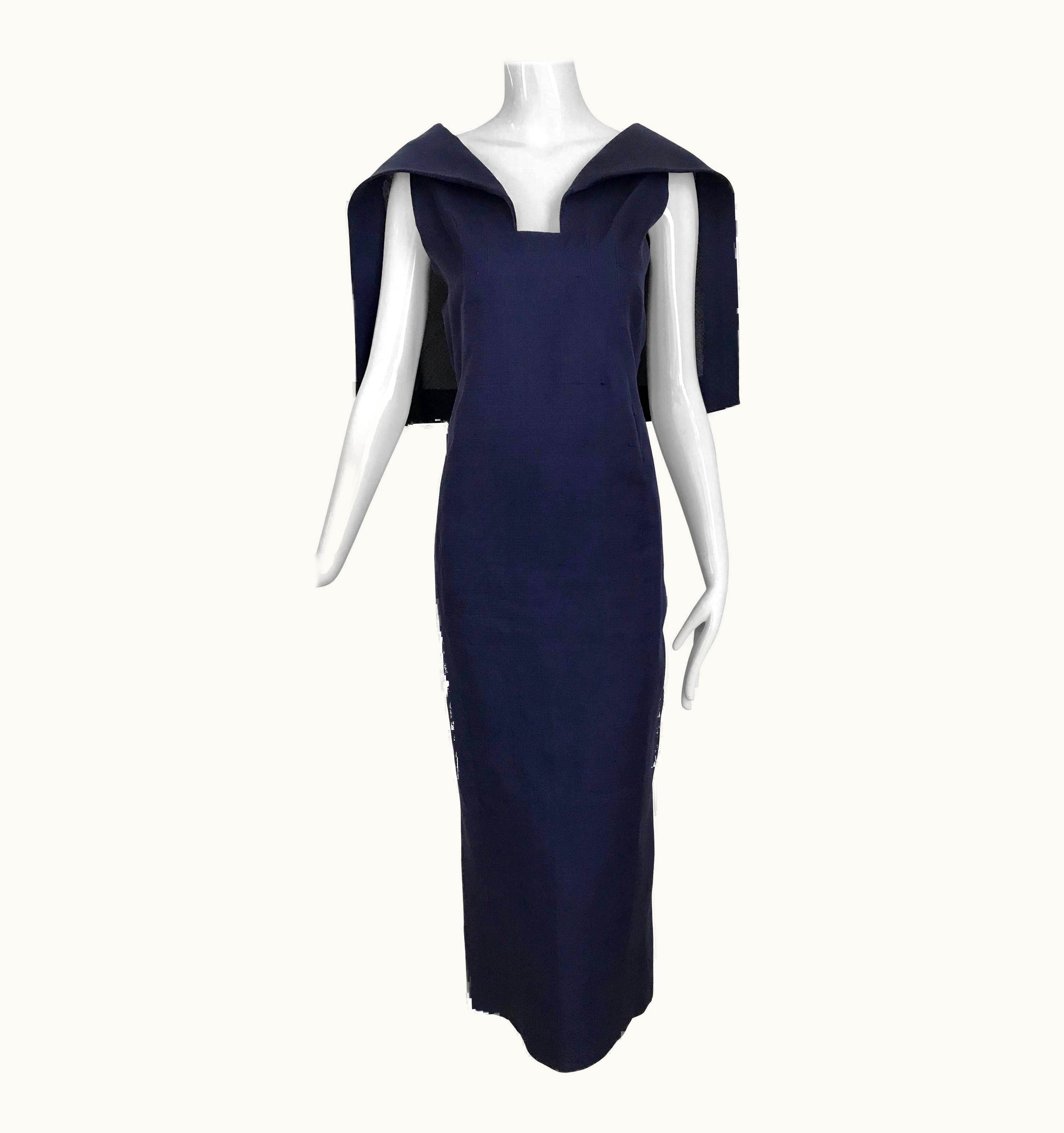 Givenchy 1960s Givenchy Couture Silk Organza Blue Sheath Cocktail Dress
