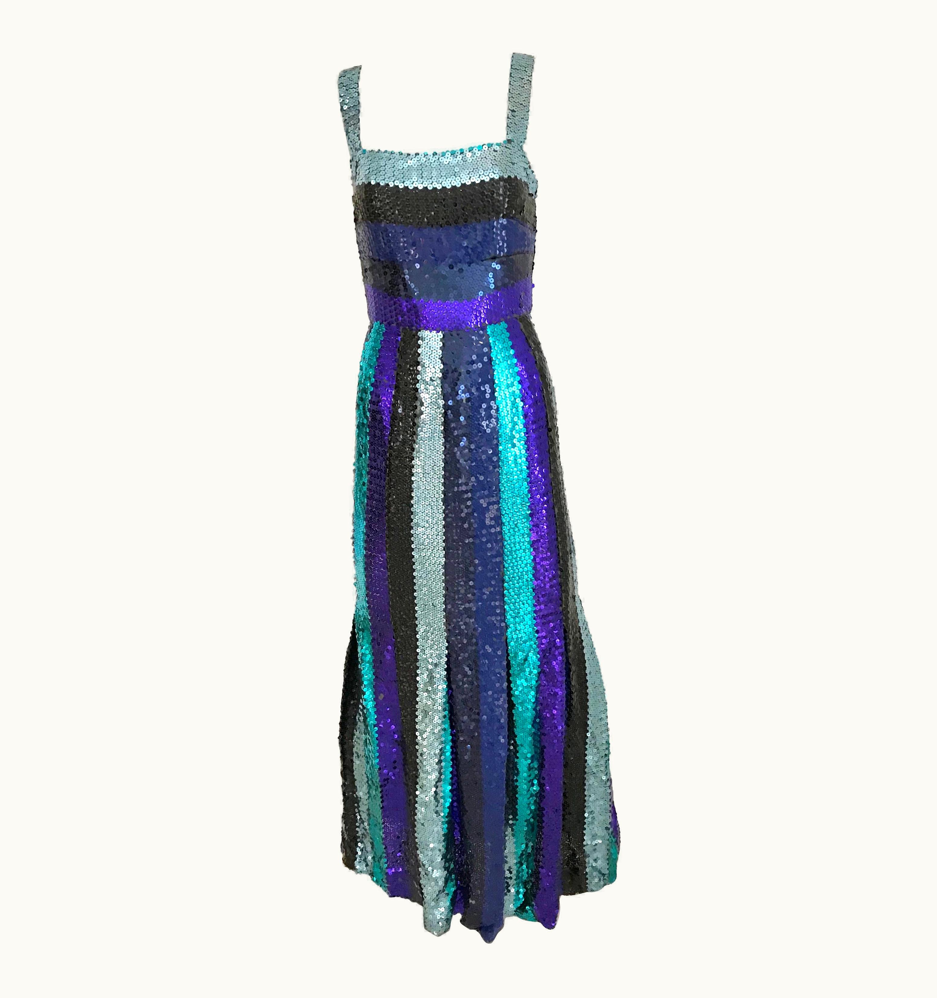 Givenchy Givenchy Spaghetti Strap Blue Sequins Cocktail Dress, 1960s