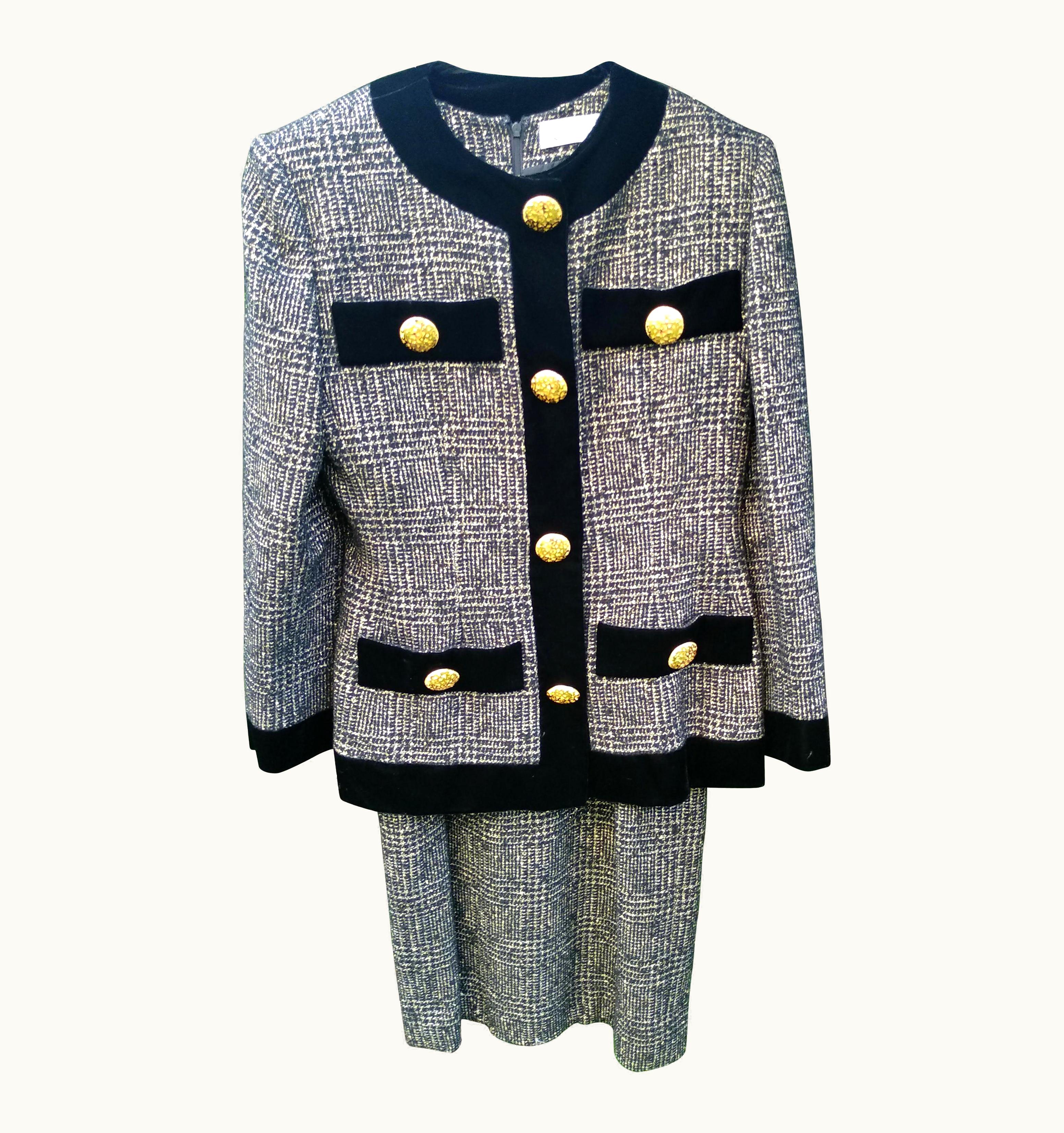 Givenchy Hubert Givenchy Black Gold Gray Vintage Suit Lot Dress Skirt Jacket Costume