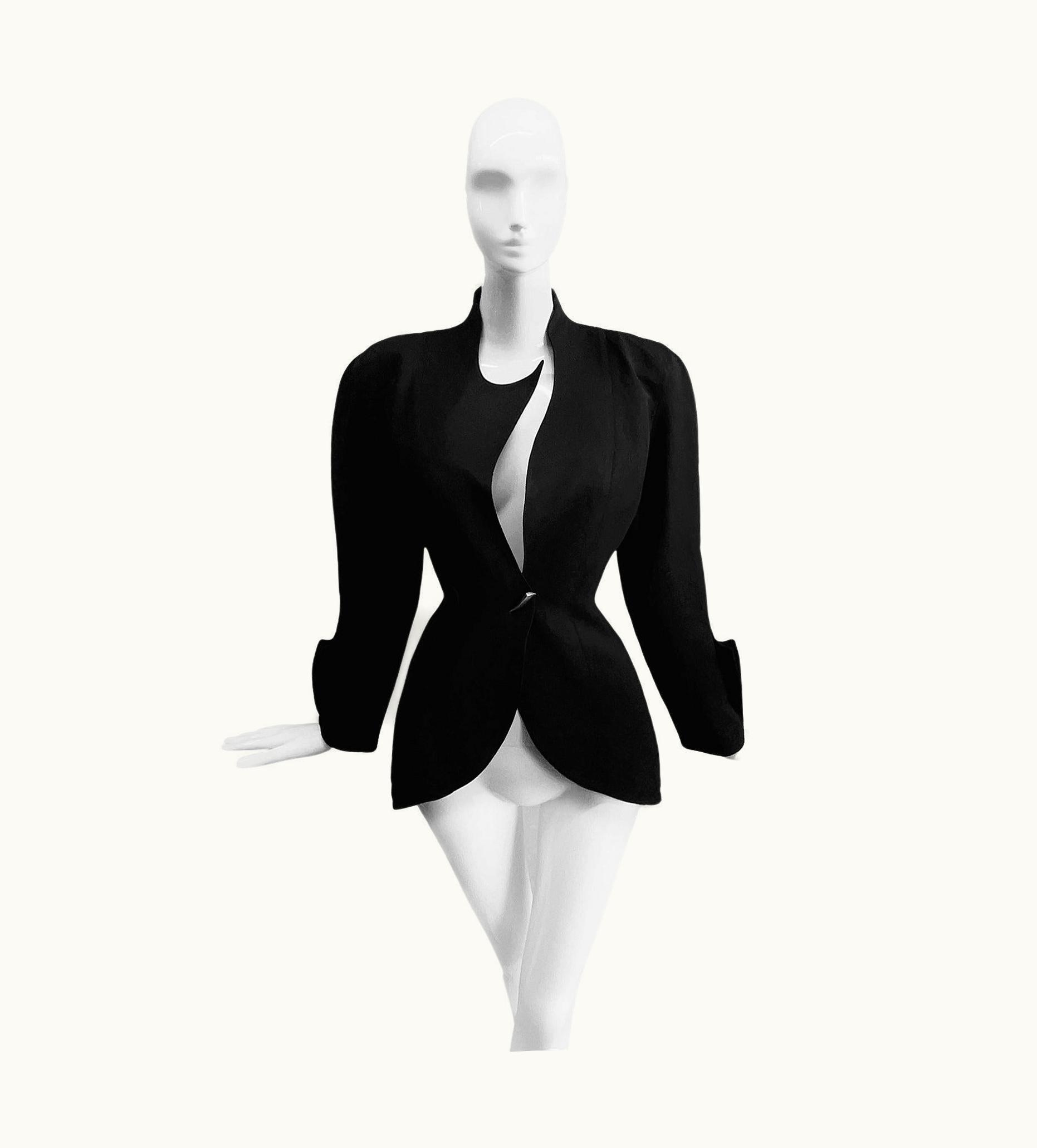 Mugler Thierry Mugler S/S 1989 Les Atlantes Jacket Black Dramatic Sculptural Archive