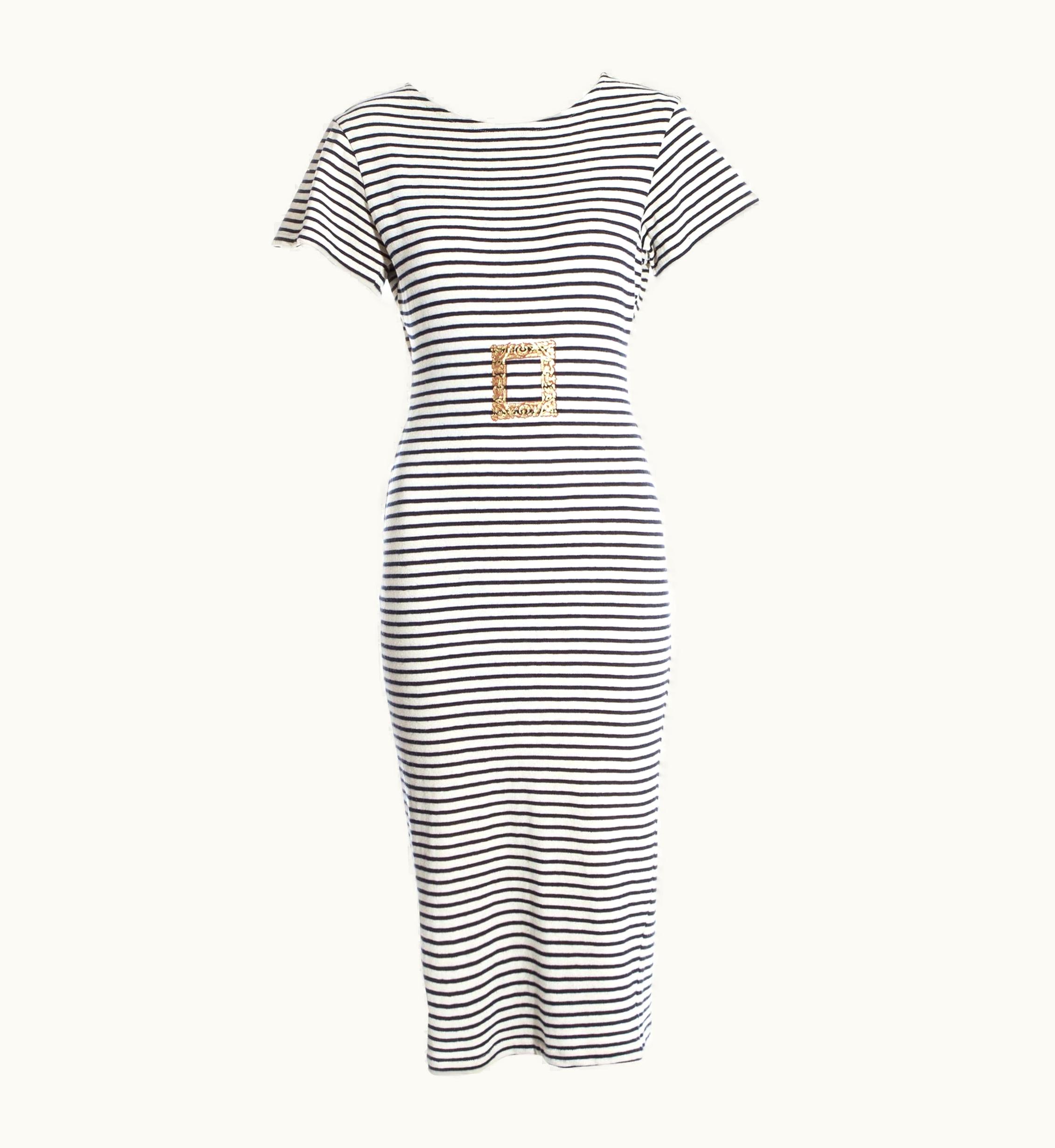 Vivienne Westwood Vivienne Westwood Navy Blue Striped Cotton Jersey Dress, S/S 1989