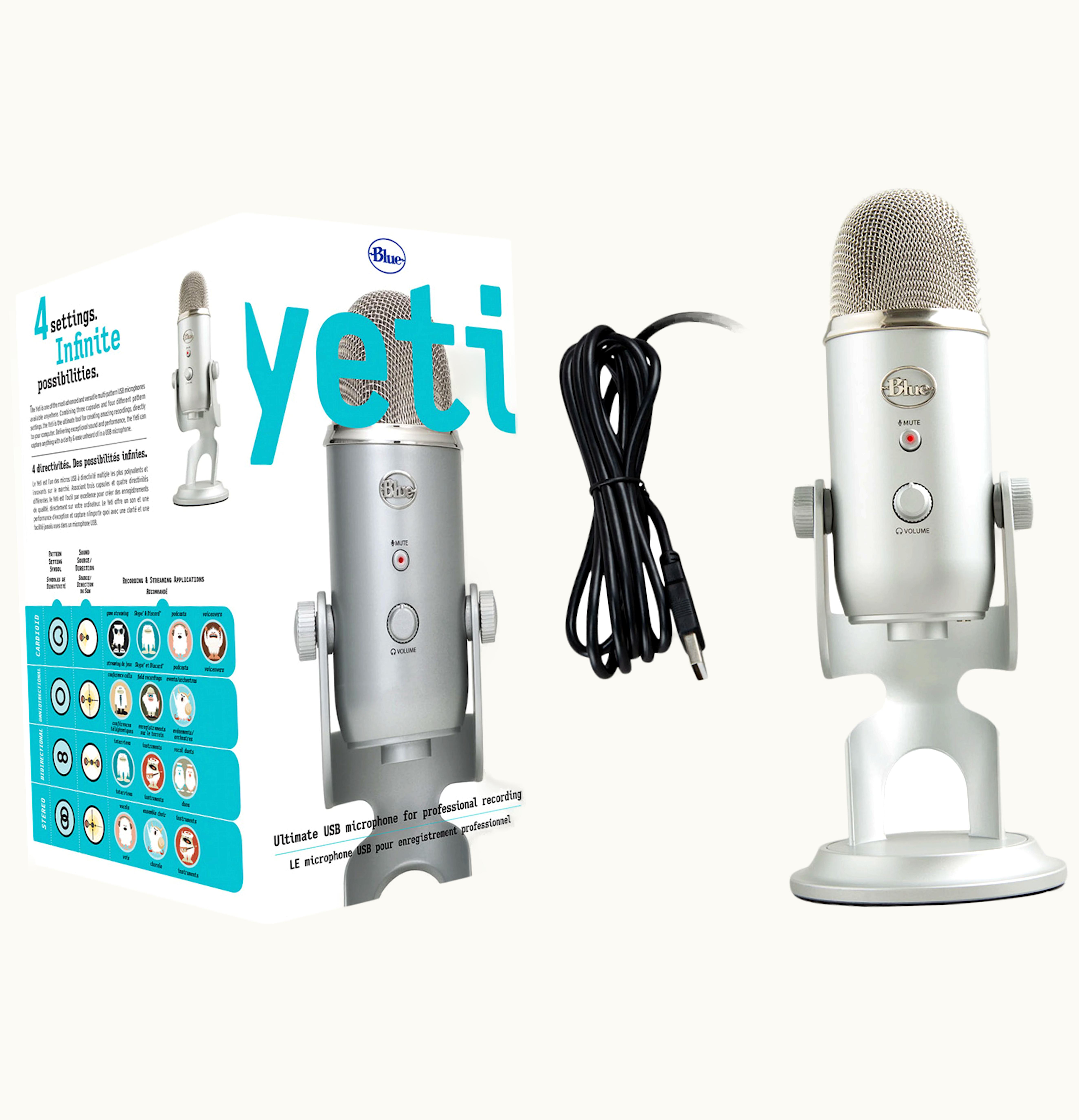 Blue Blue Yeti Professional Multi Pattern USB Condenser Microphone 988 000103 Silver