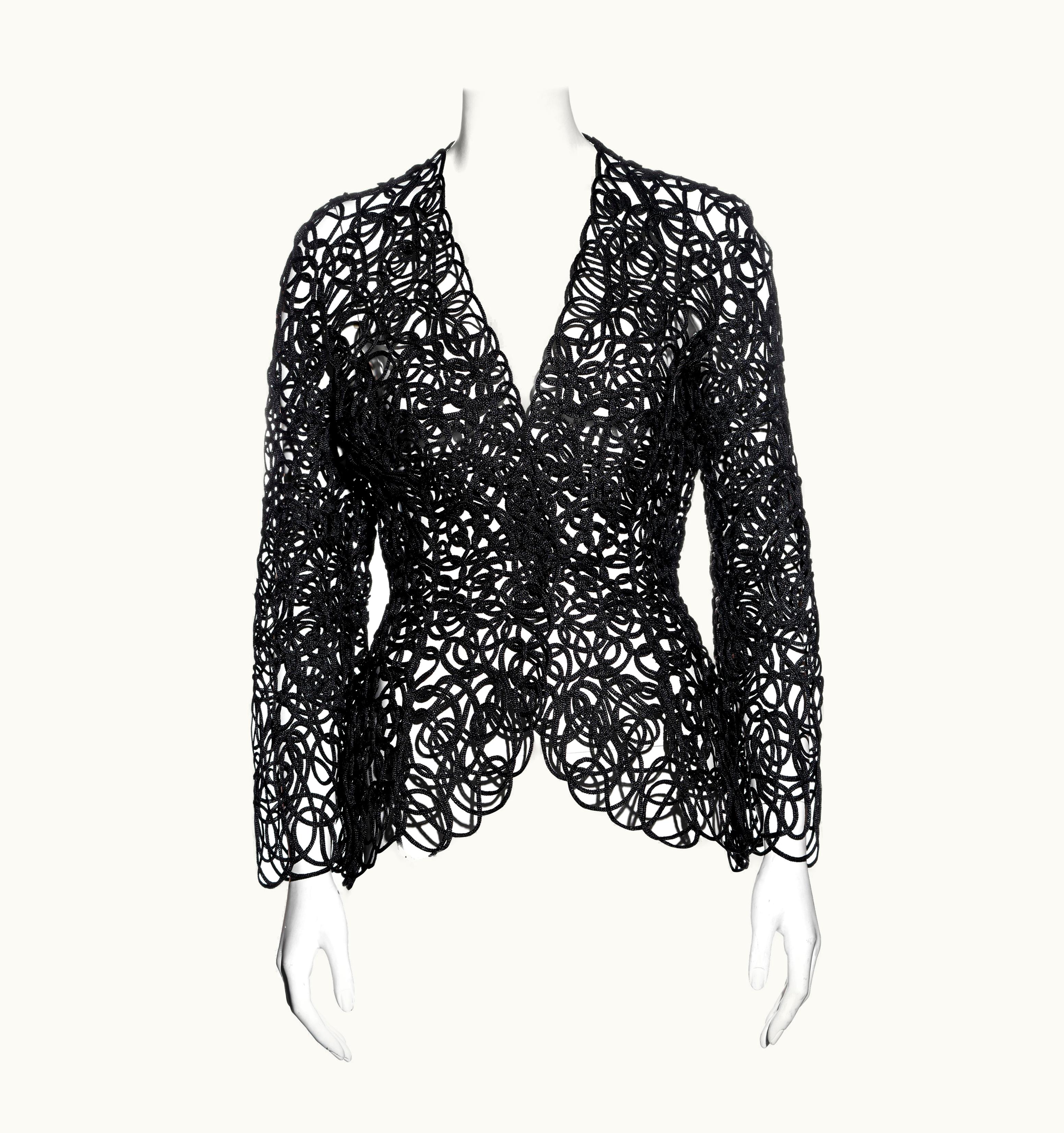Mugler Thierry Mugler Black Raffia Lace Sculpted Jacket, S/S 1999