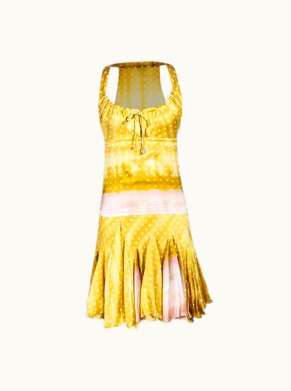 Roberto Cavalli Roberto Cavalli Yellow Polka Dot Silk Skirt Set, 2000'
