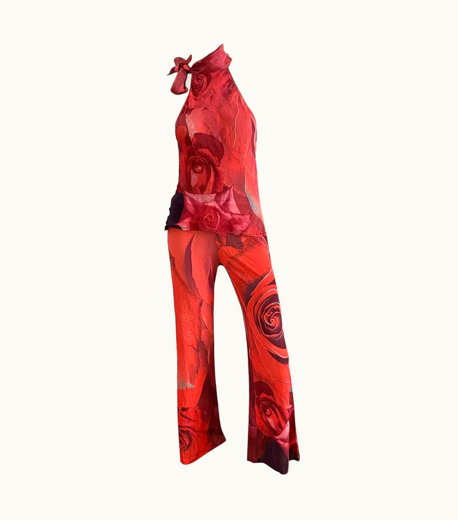 Roberto Cavalli Roberto Cavalli S/S 2000 Red Floral Print Ensemble