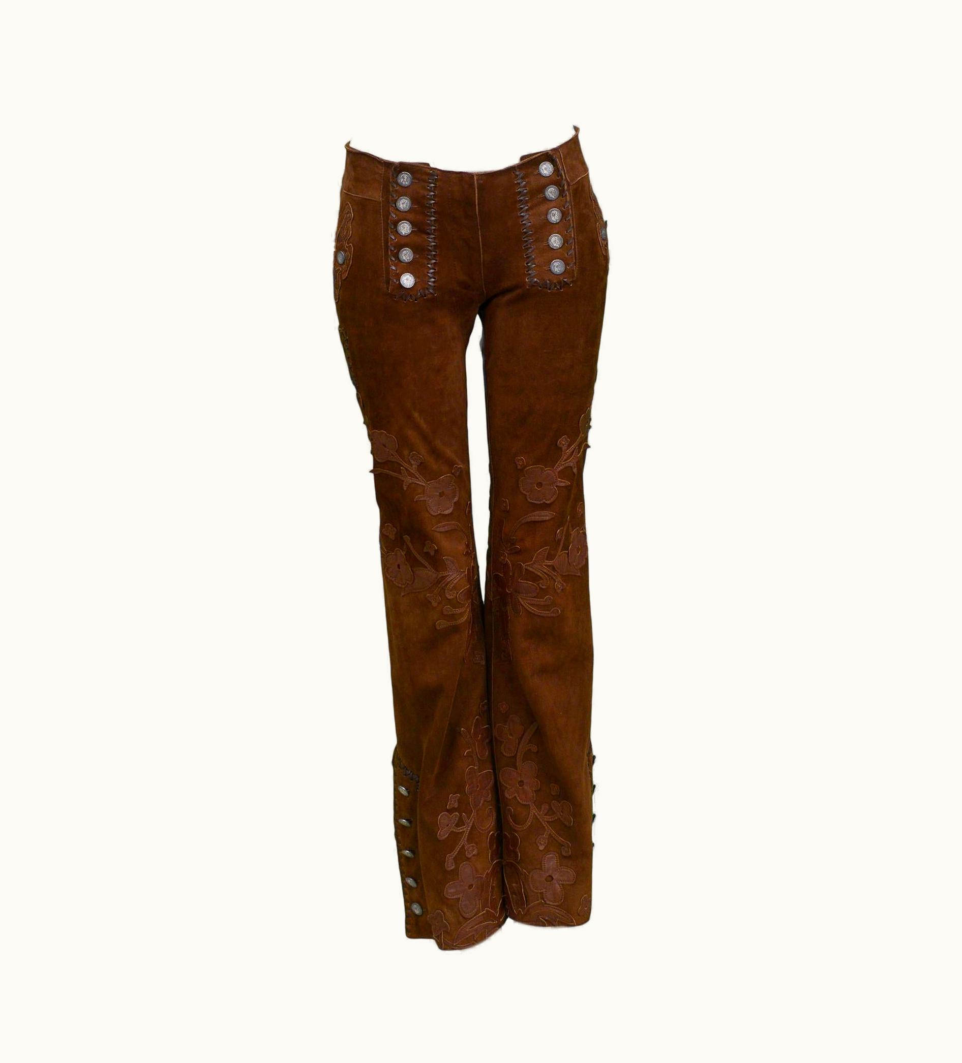 Dolce & Gabbana Dolce & Gabbana FLoral Applique Suede Pants 2002