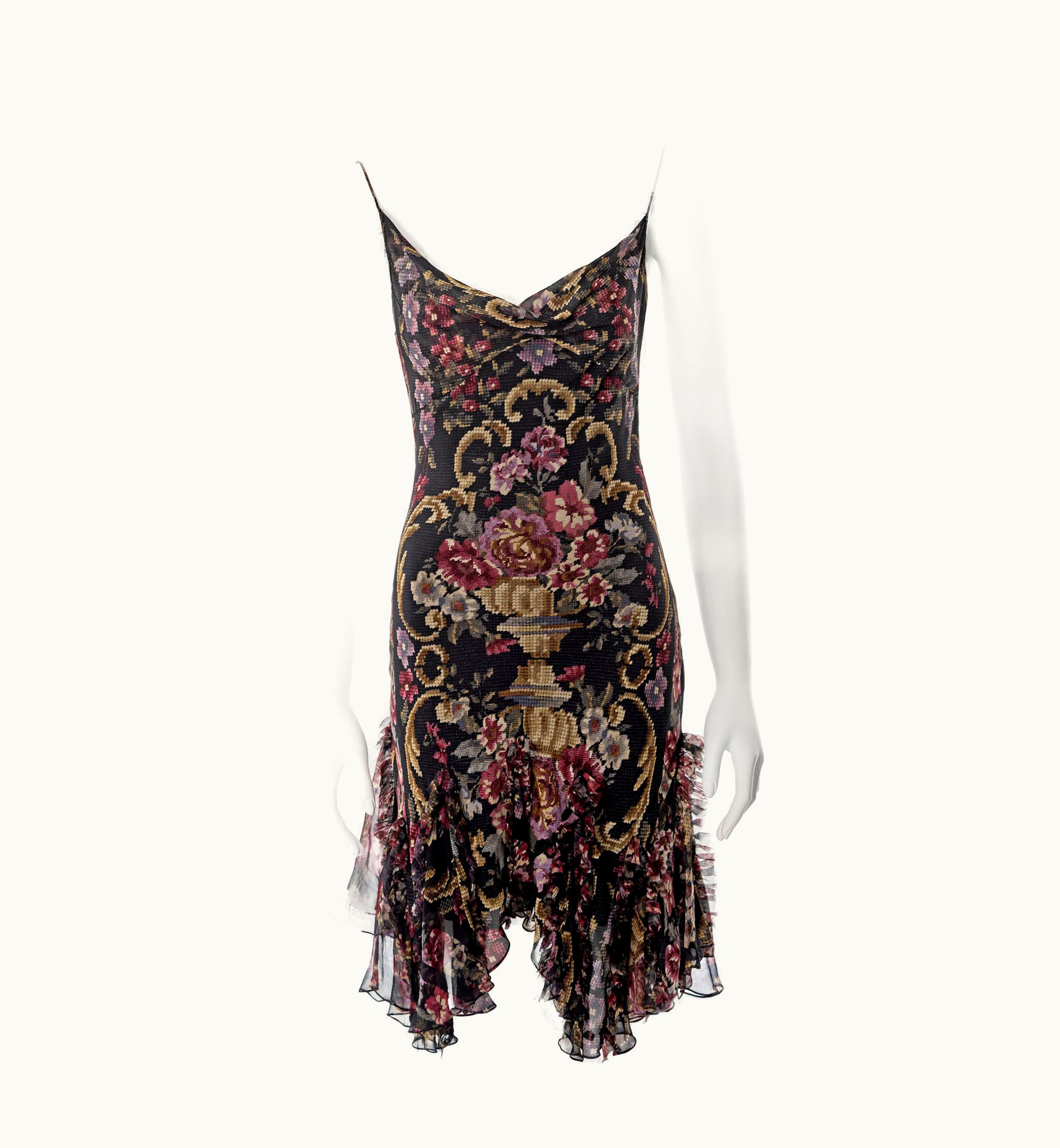 John Galliano John Galliano Floral Print Bias-cut Silk Chiffon Dress, AW 2004