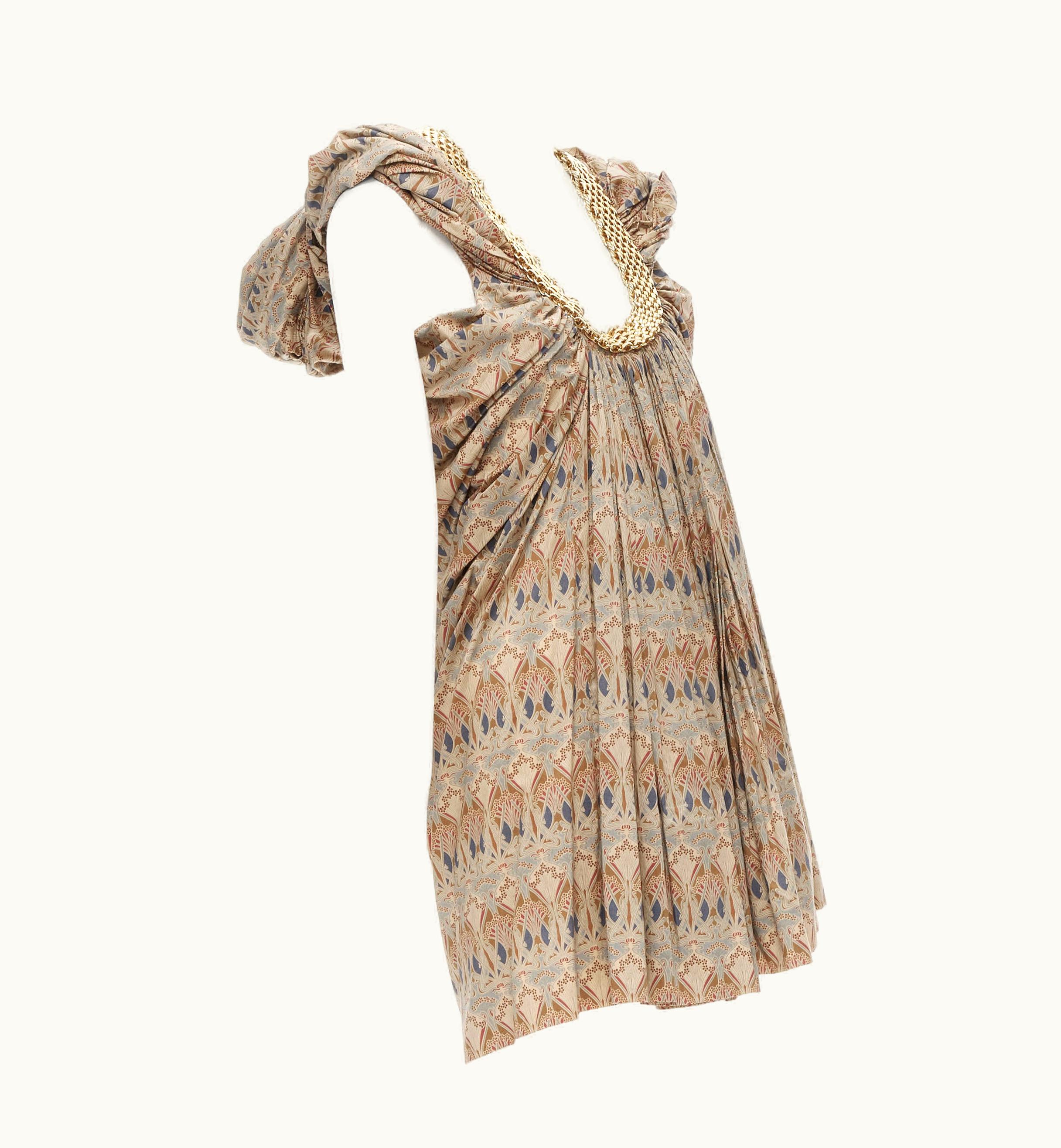 Junya Watanabe Junya Watanabe 2009 Gold Chain Necklace Bundle Volume Paisley Pleated Dress