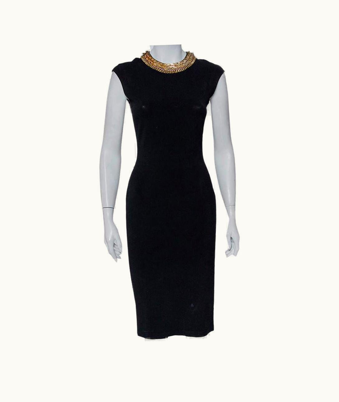 Alexander McQueen Alexander McQueen Black Knit Embellished Neck Detail Sleeveless Sheath Dress