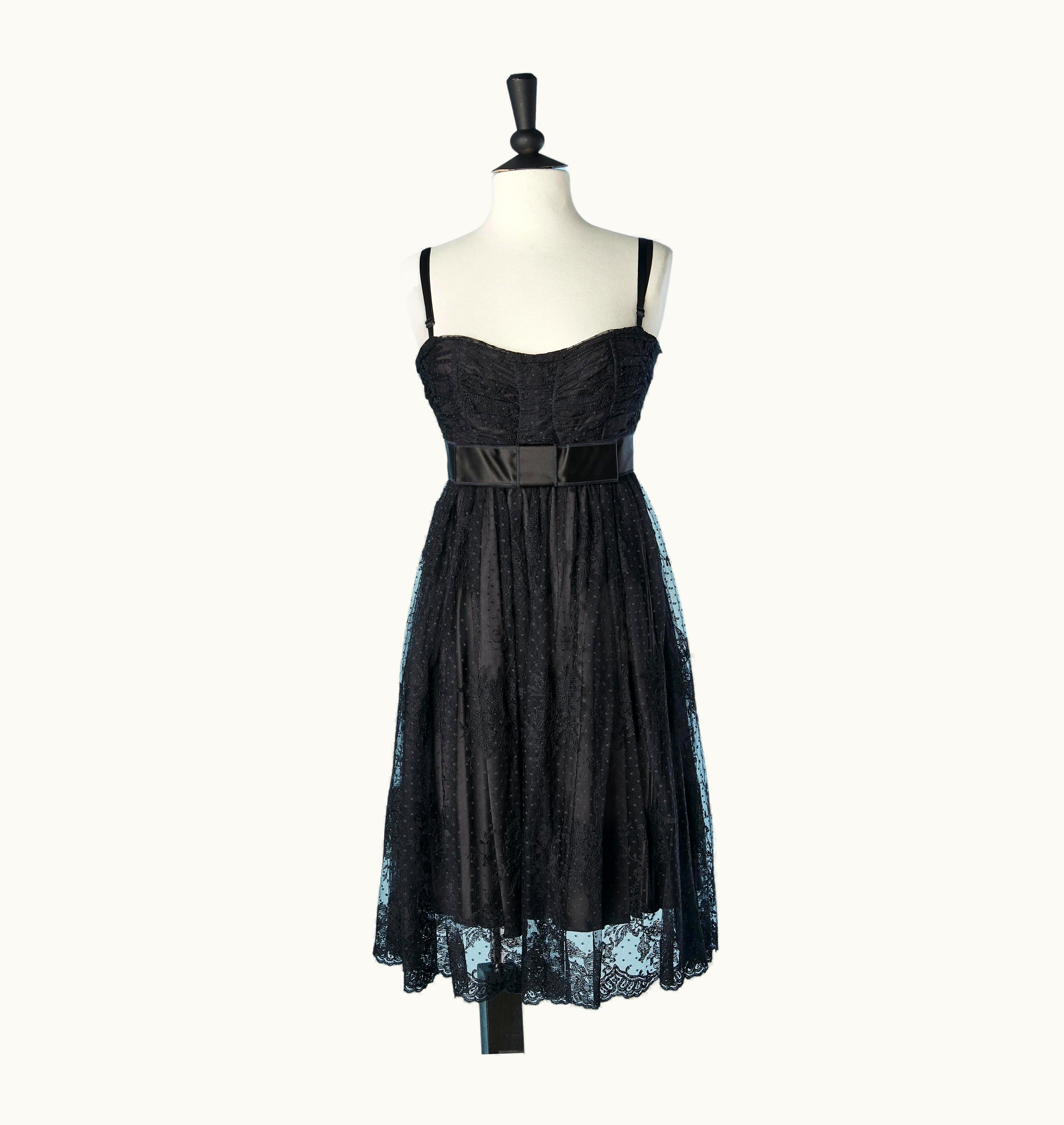 Dolce & Gabbana Black Lace Cocktail Dress With Black Satin Belt Dolce & Gabbana