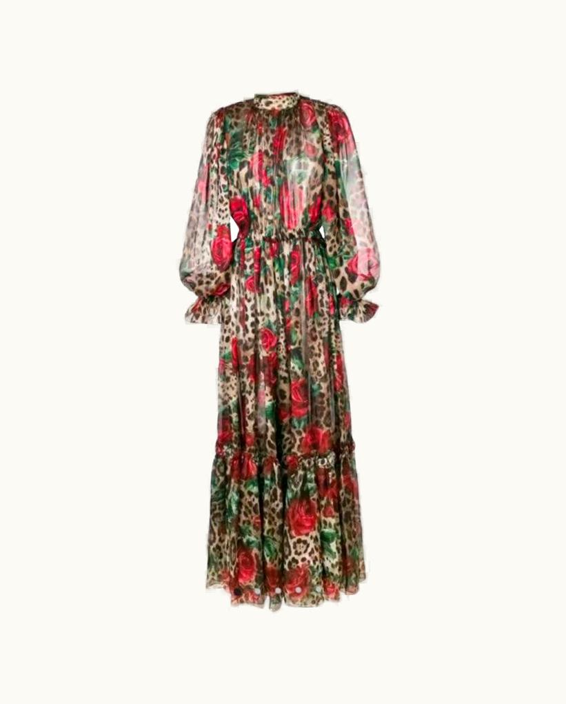 Dolce & Gabbana Dolce & Gabbana Multicolour Silk Leopard Rose Floral Maxi Dress Flowers Shiffon